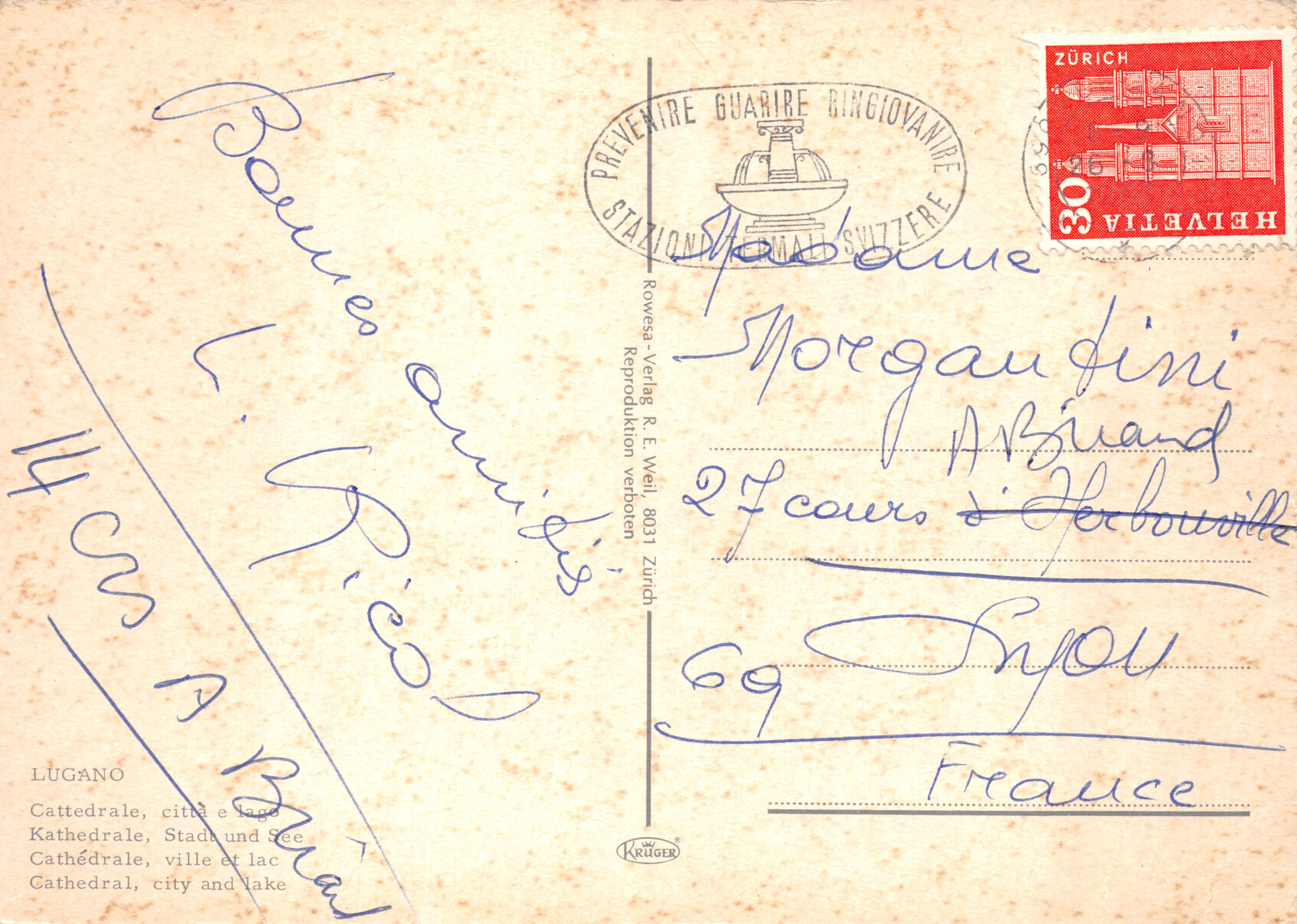 Lugano — Cathédrale, ville et lac — Rowesas-Verlag R. E. Weil 8031 Zurich — Verso
