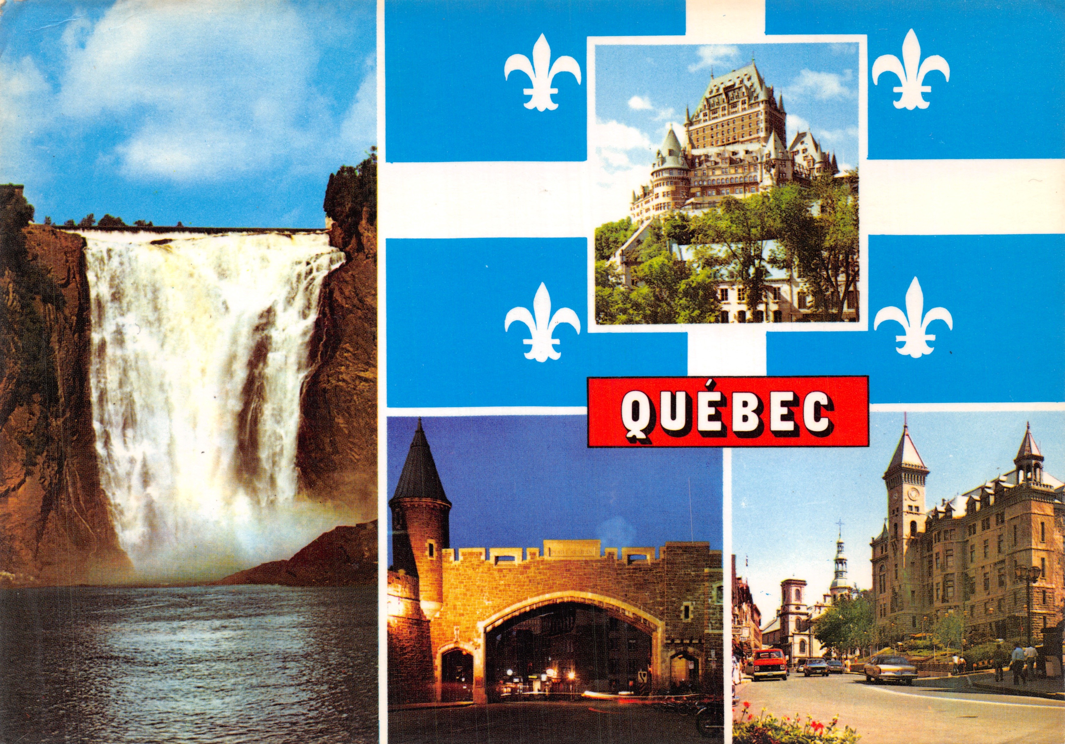 Québec — Chute Montmorency, Château Frontenac, Porte Saint-Jean, Hôtel de Ville — Éditeur JCARD, INC