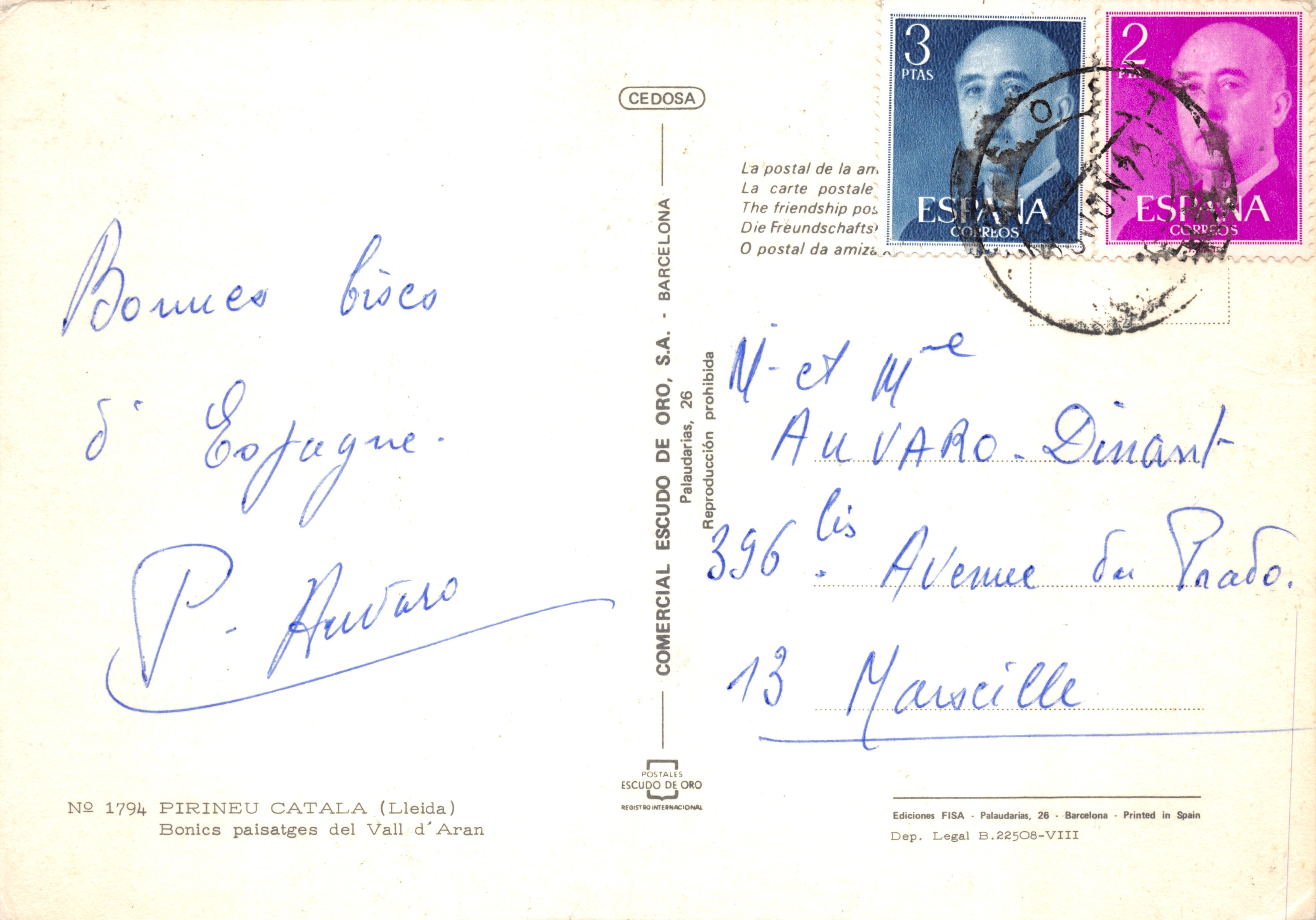 Valle de Aran — Église avec clocher — Éditeur ESCUDO DE ORO, n° 1794 — Reverso