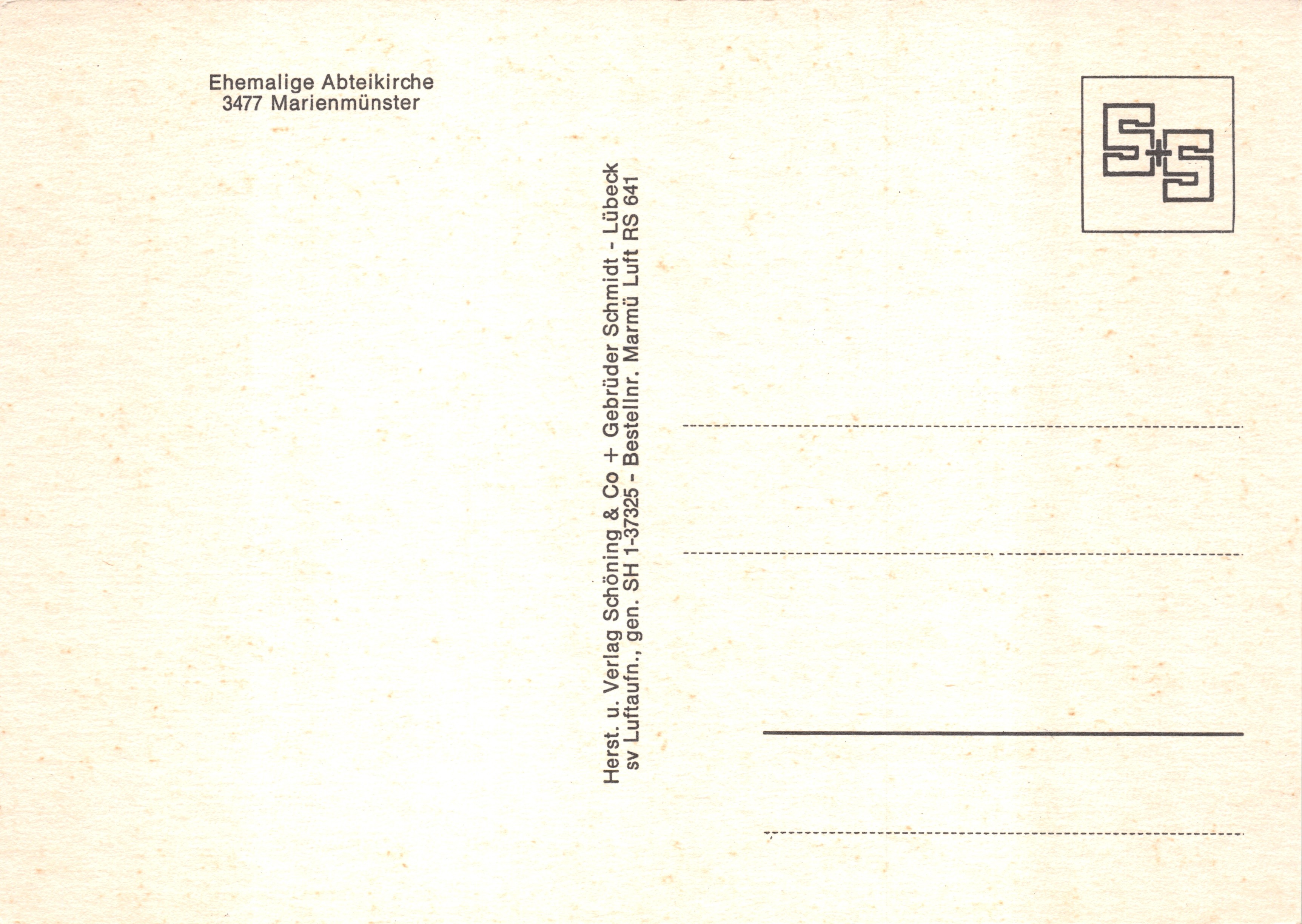 Abtei Marienmünster — vue aérienne du complexe monastique entouré de forêts — éditeur : Verlag Schäning & Co, Lübeck — Achterkant