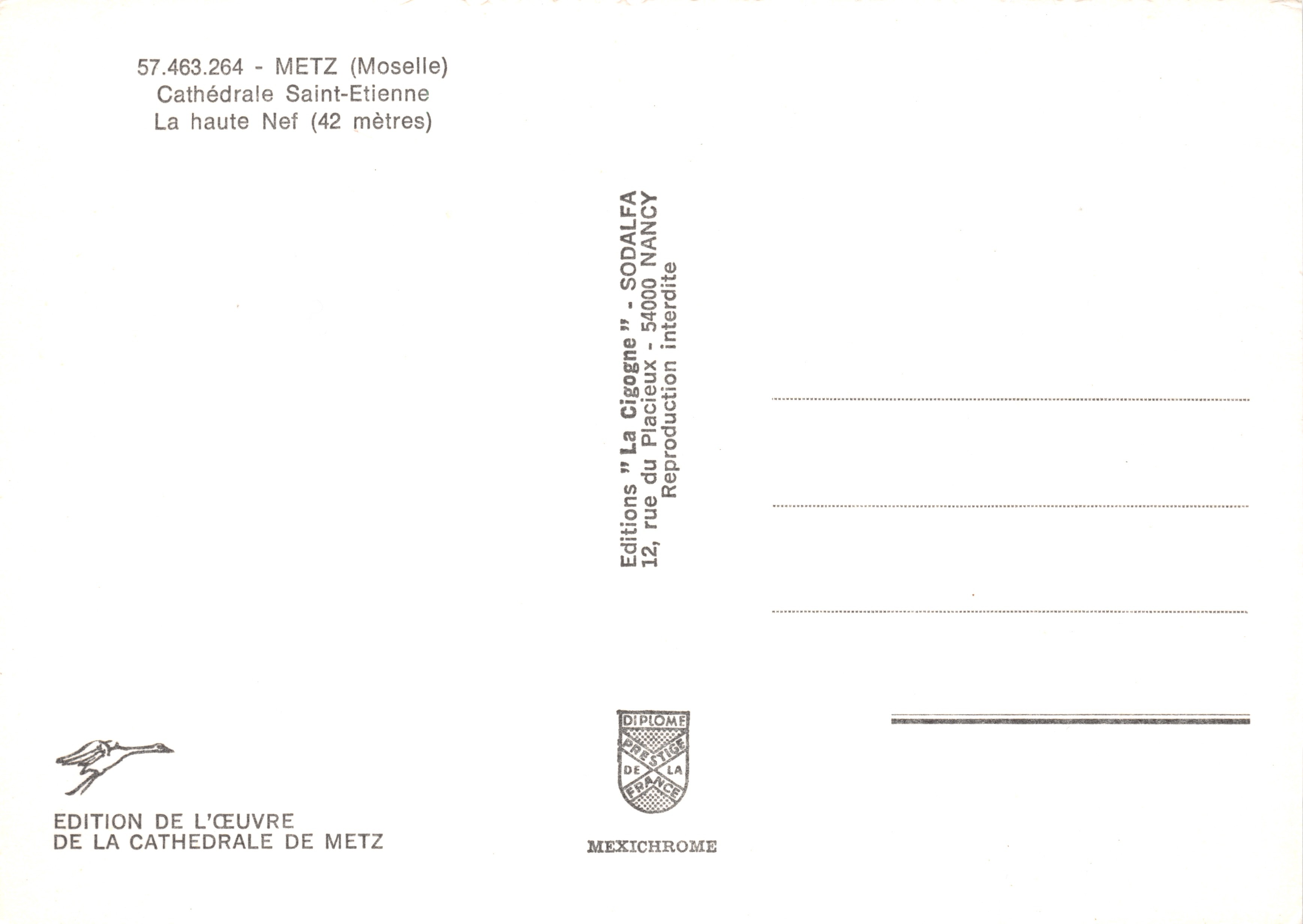 Kathedraal Saint-Étienne — Nef — Uitgave van de Kathedraalwerkgroep van Metz, nummer 57.463.264 — Achterkant