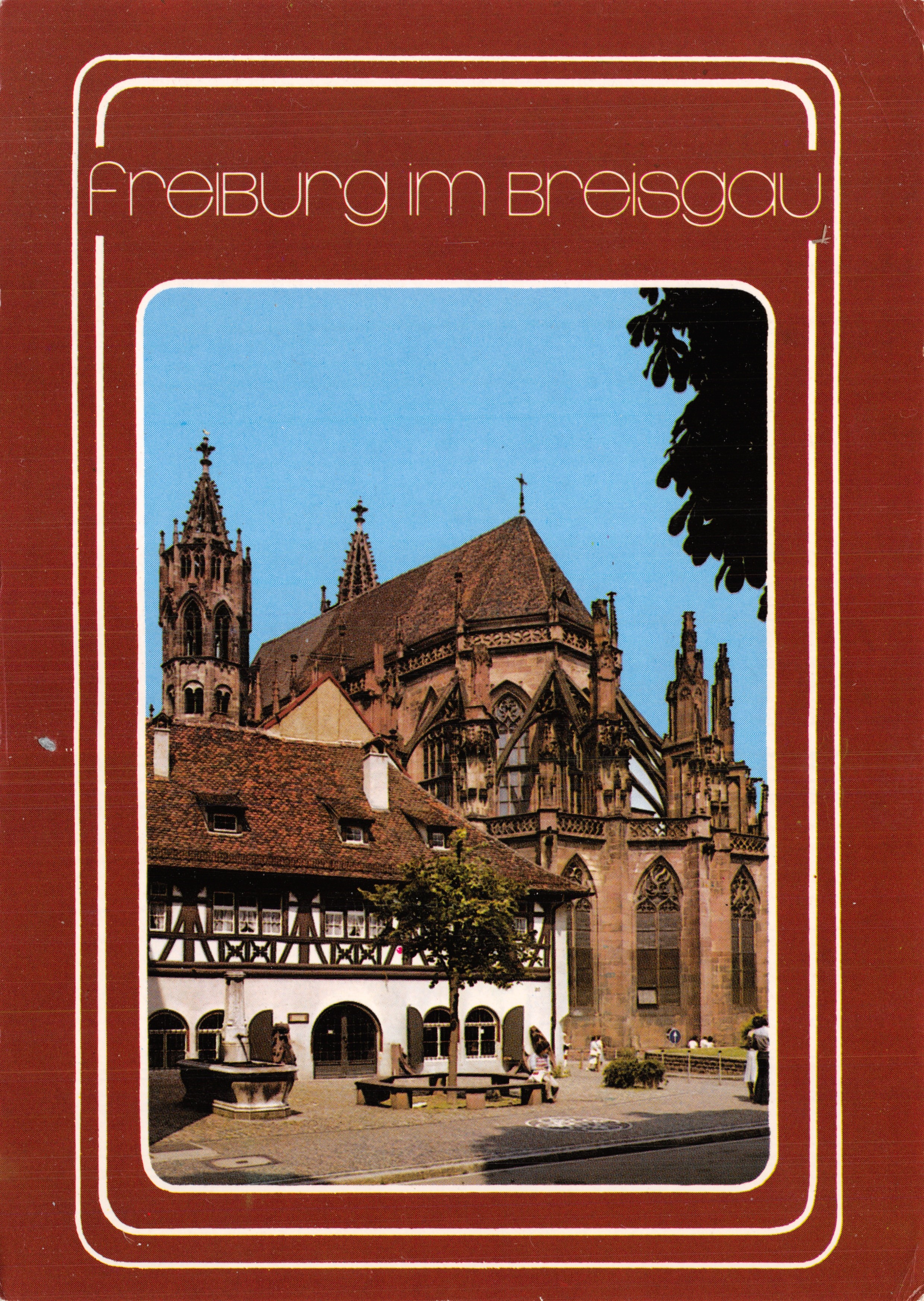 Freiburg im Breisgau — kathedraal en plein met fontein — uitgever SCHÖNING & CO. - GEBR. SCHMIDT