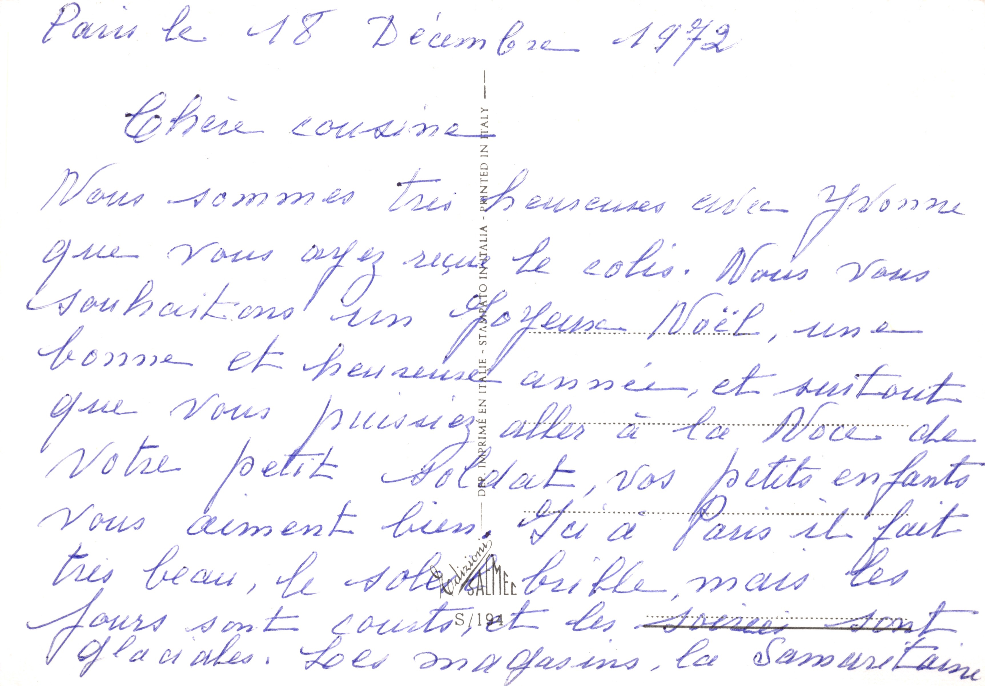 Geboorte van Jezus — scène in de stal — uitgever STAMPA IN ITALIA, n° S/194 — Achterkant