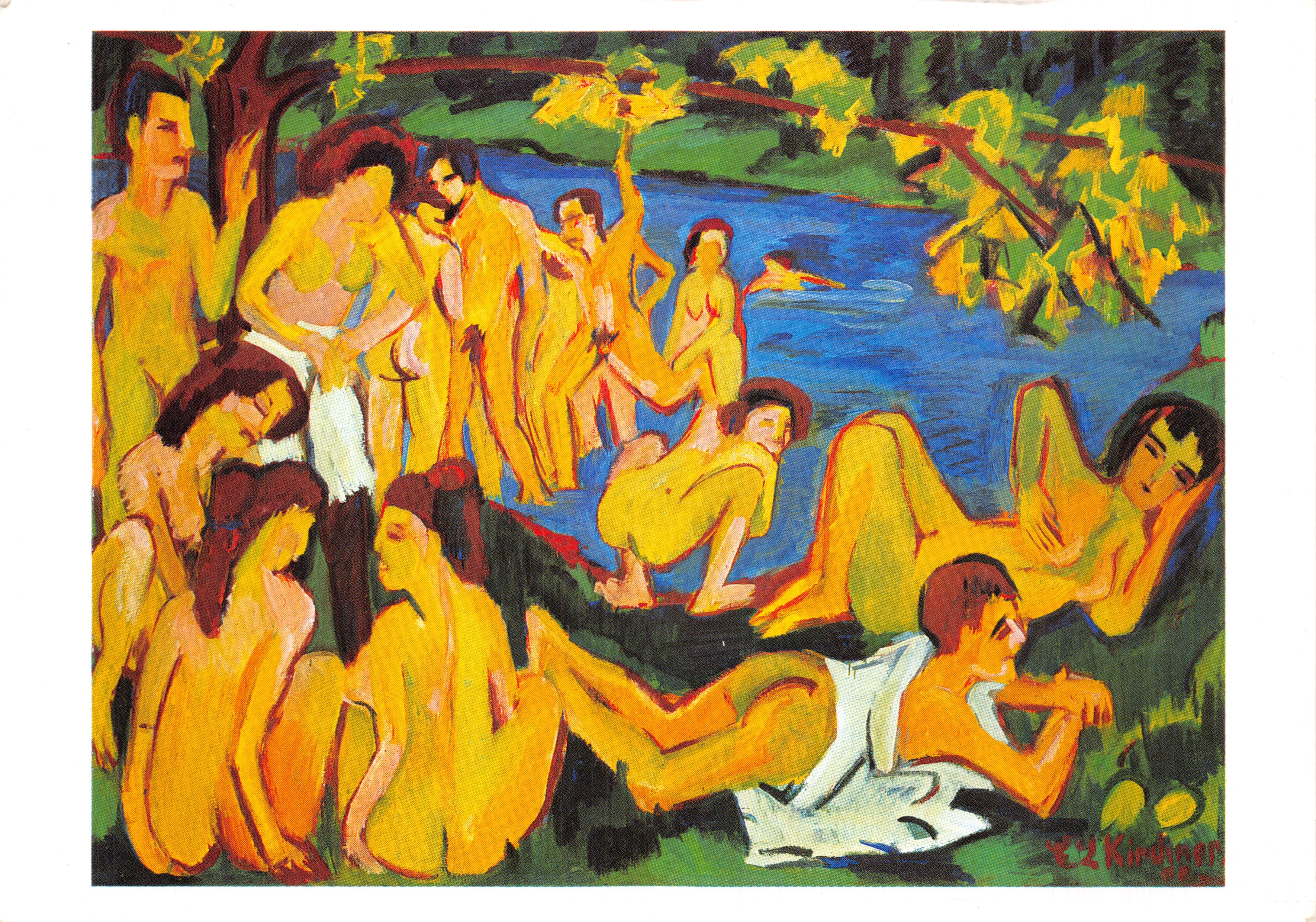 Bagnanti a Moritzburg — riproduzione dell'opera di Ernst Ludwig Kirchner — editore The Roundwood Press