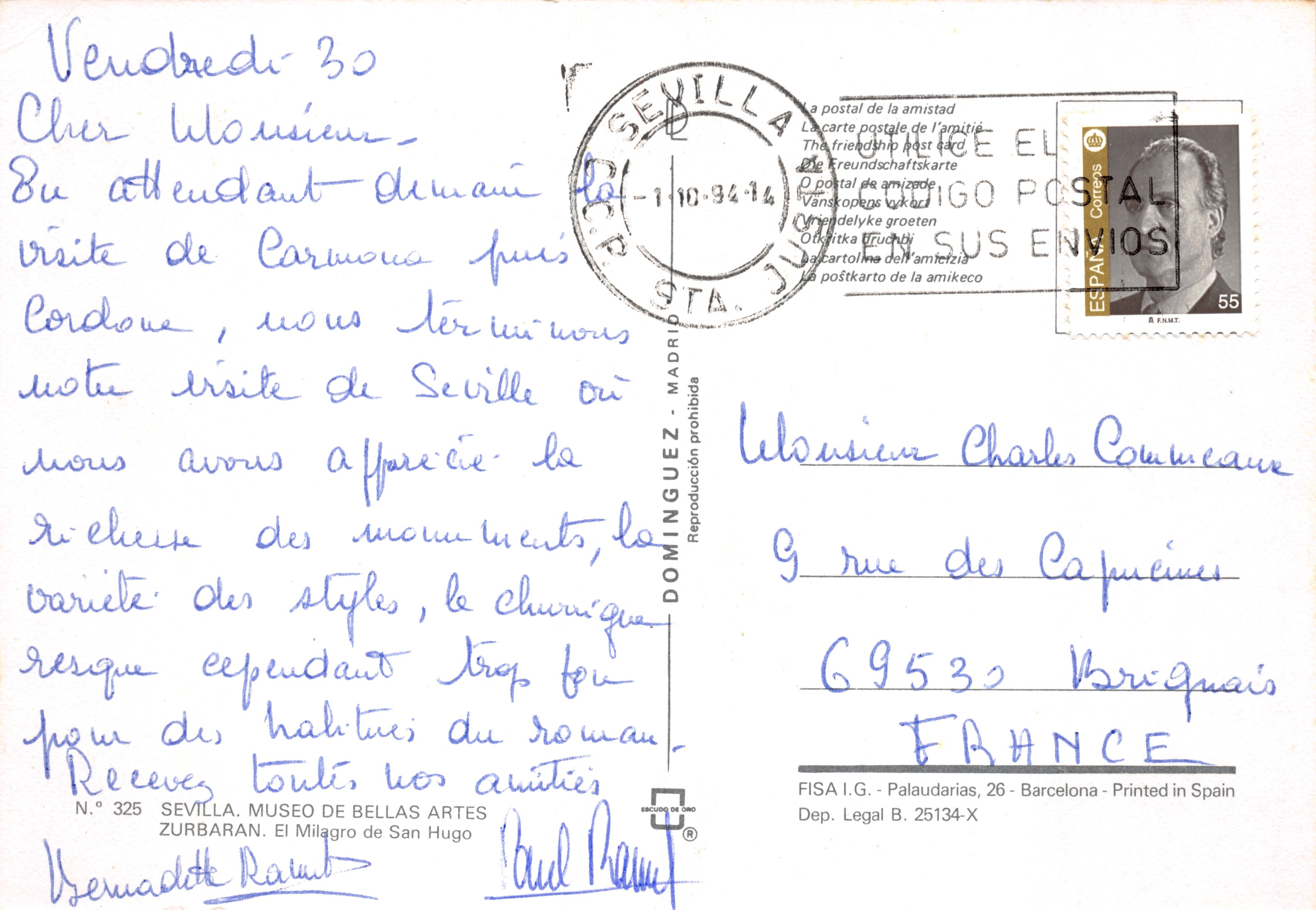 Pasto dei monaci — Scena dal Museo delle Belle Arti di Siviglia — editore FISA I.G. - Palaudarias, 26 - Barcellona — Verso