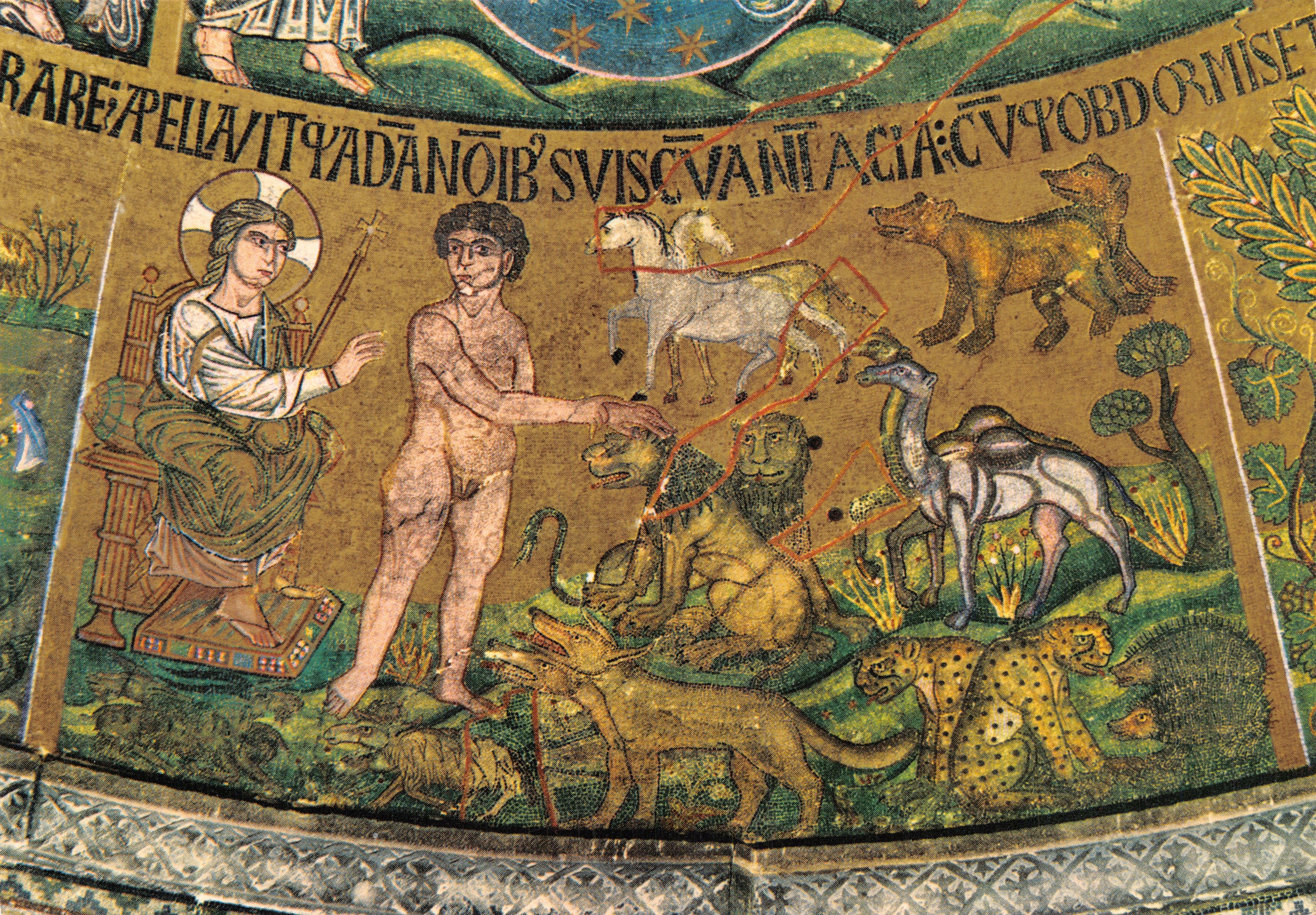 Szene der Schöpfung — Adam und Eva vor den Tieren — Verlag ARDO, Verona