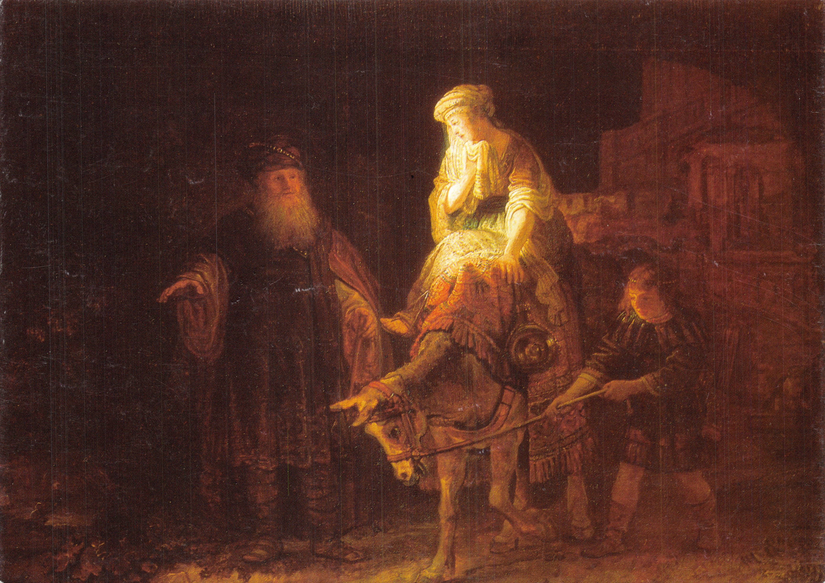 Abraham sendet Hagar und Ishmael — Szene von Rembrandt (1640) — Verlag Raffael-Verlag, CH-3063 Ittigen