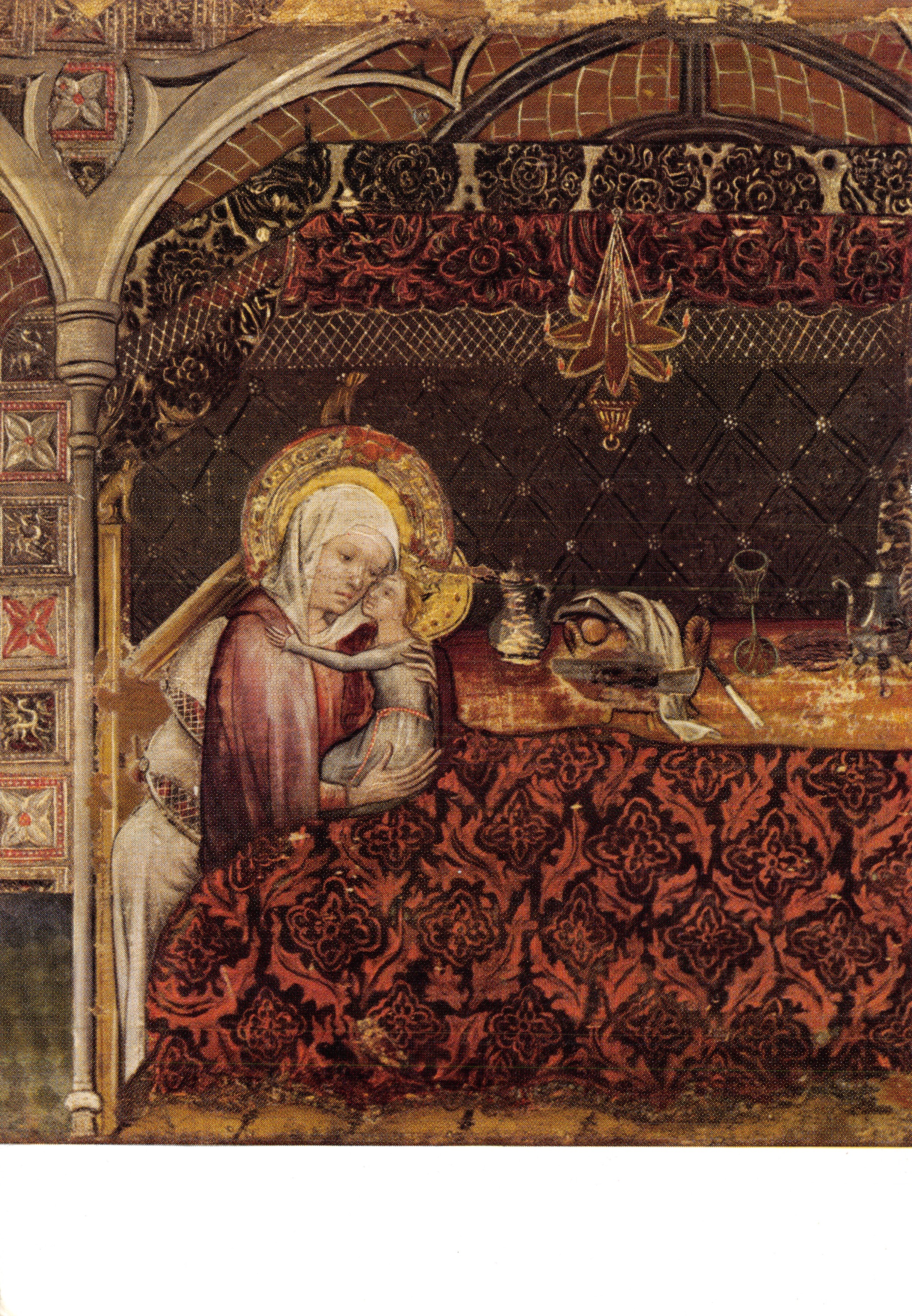 La Virgen con el Niño — detalle del retablo de la vida de la Virgen — editor Imp. Solédi