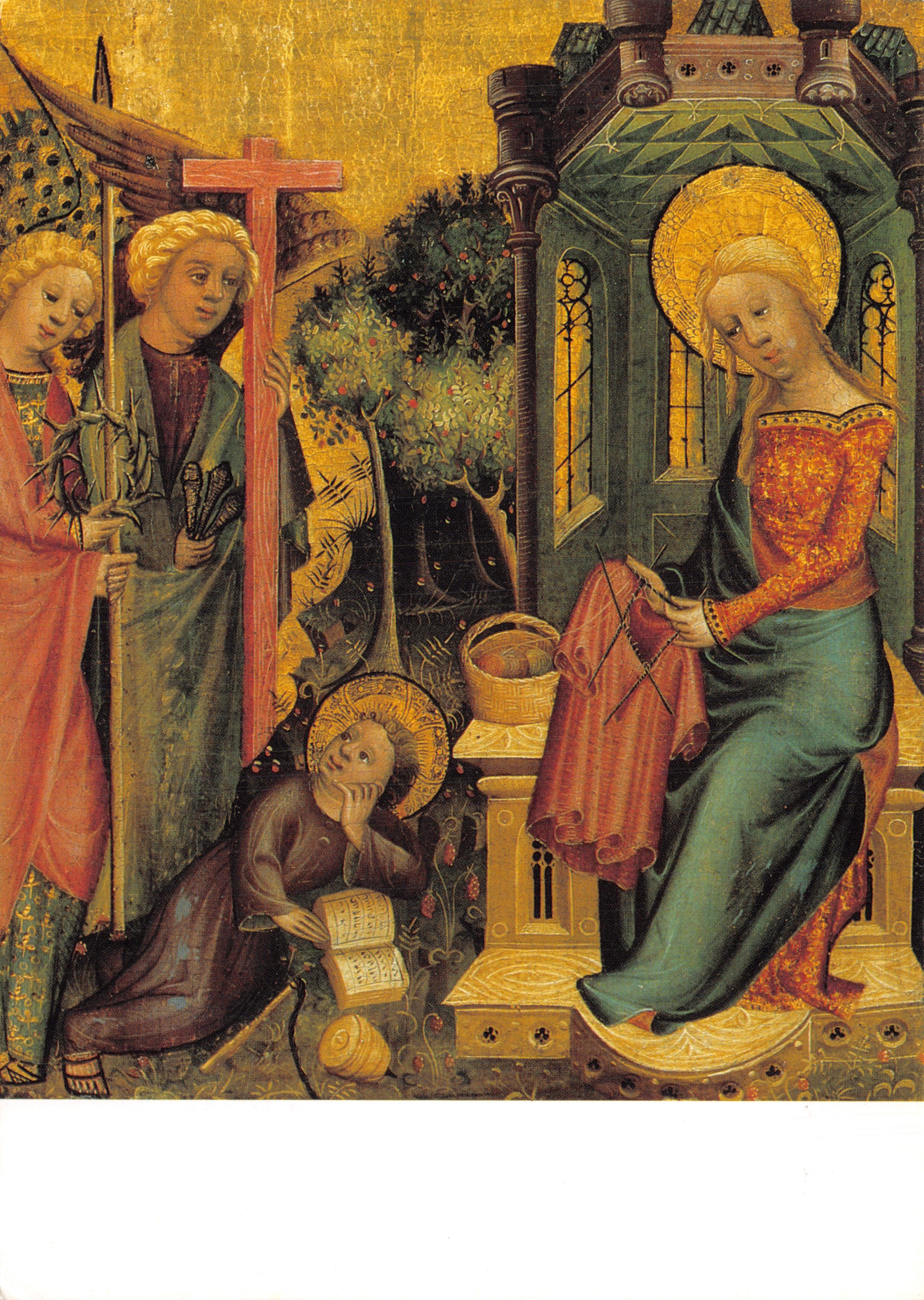 Visita degli angeli — Scena dell'altare di Maestro Bertram — stampata sulla carta da Vontobel/Zurigo