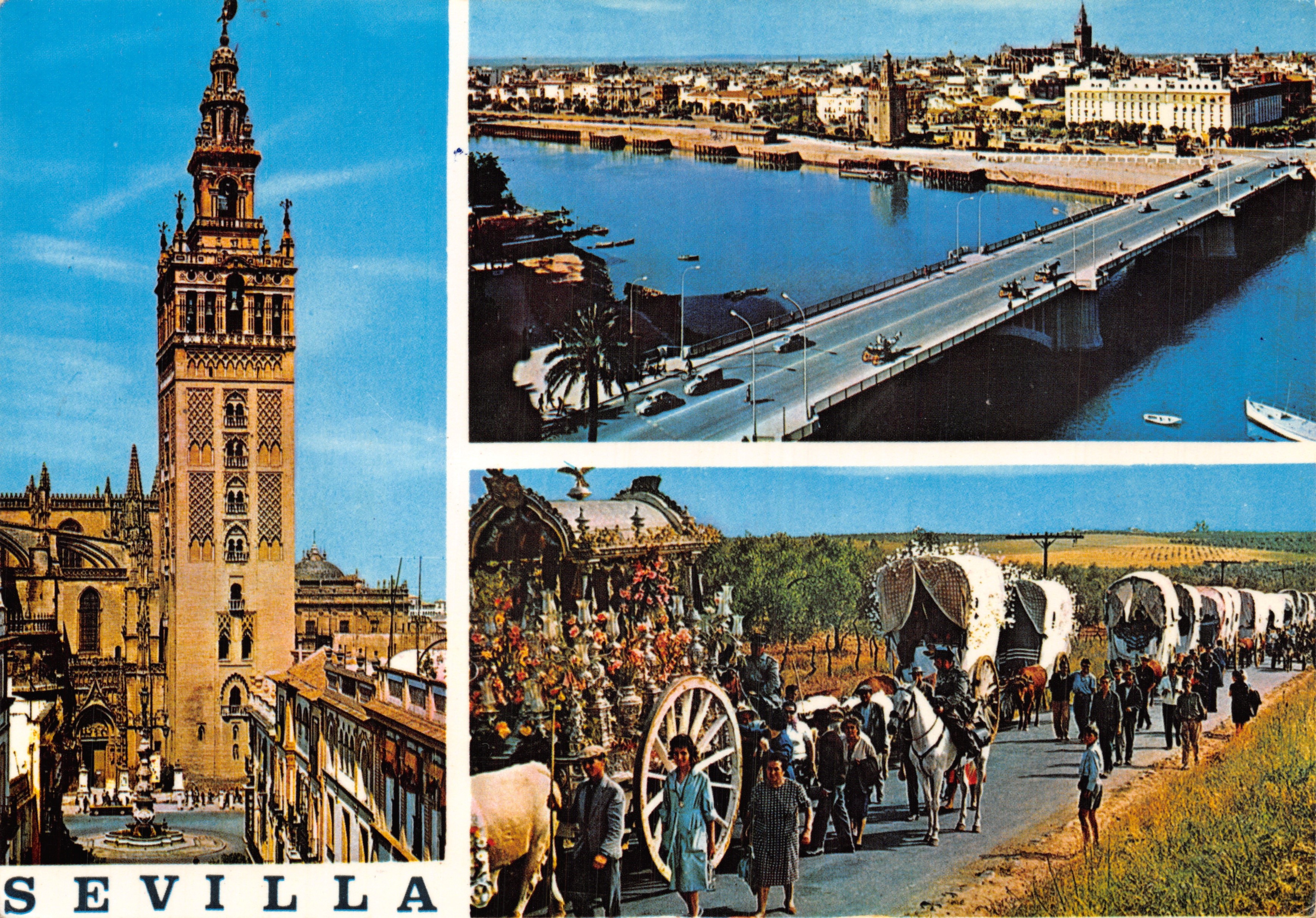 Sevilla — Tour de la Giralda, pont sur le Guadalquivir et procession — éditeur non visible, n° 560