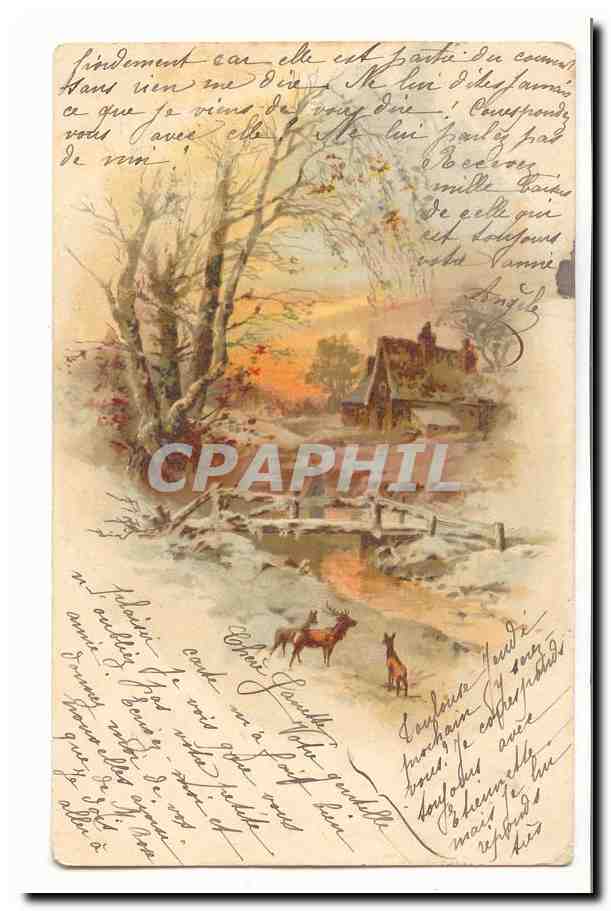 Champagne — Paysage d'automne avec cerfs — éditeur non visible