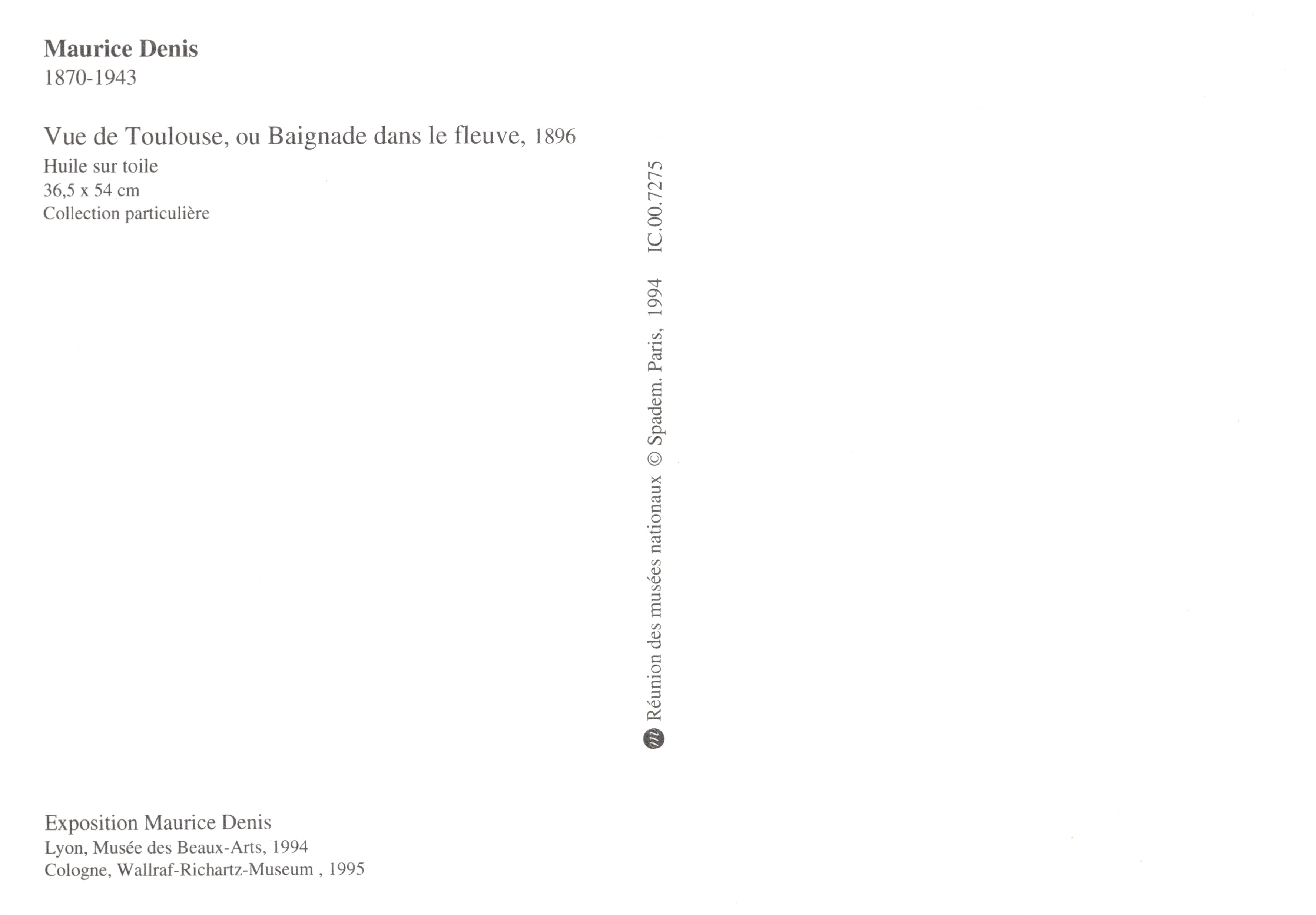 Widok na Tuluzę, albo kąpiel w rzecce — reprodukcja olejna Maurice’a Denis’a, 1896 — wydawca Spadem, n° IC.00.7275 — Rewers