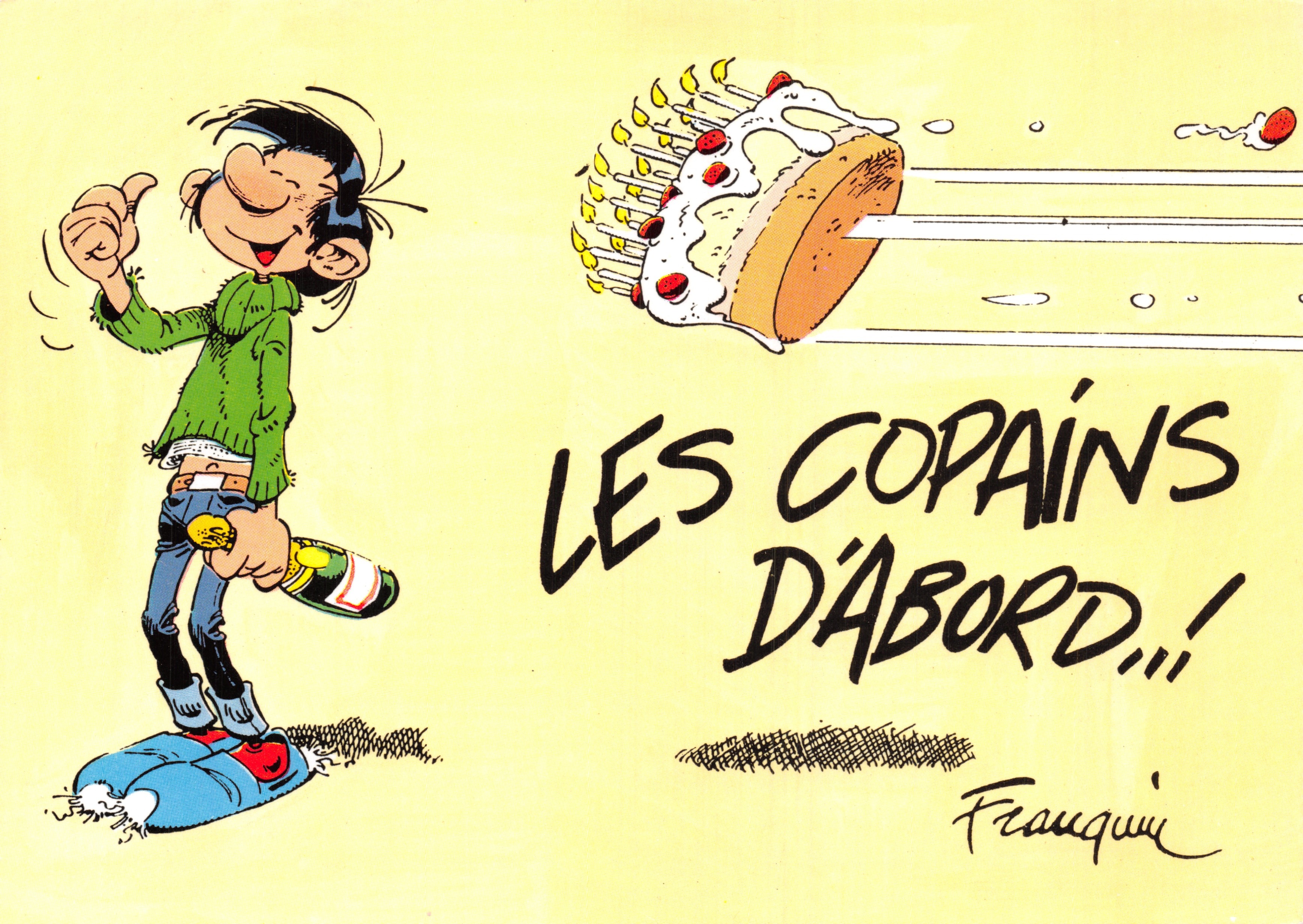 Lagaffe — ¡Amigos primero...! — Franquin, impreso por el editor en la tarjeta, N° 62