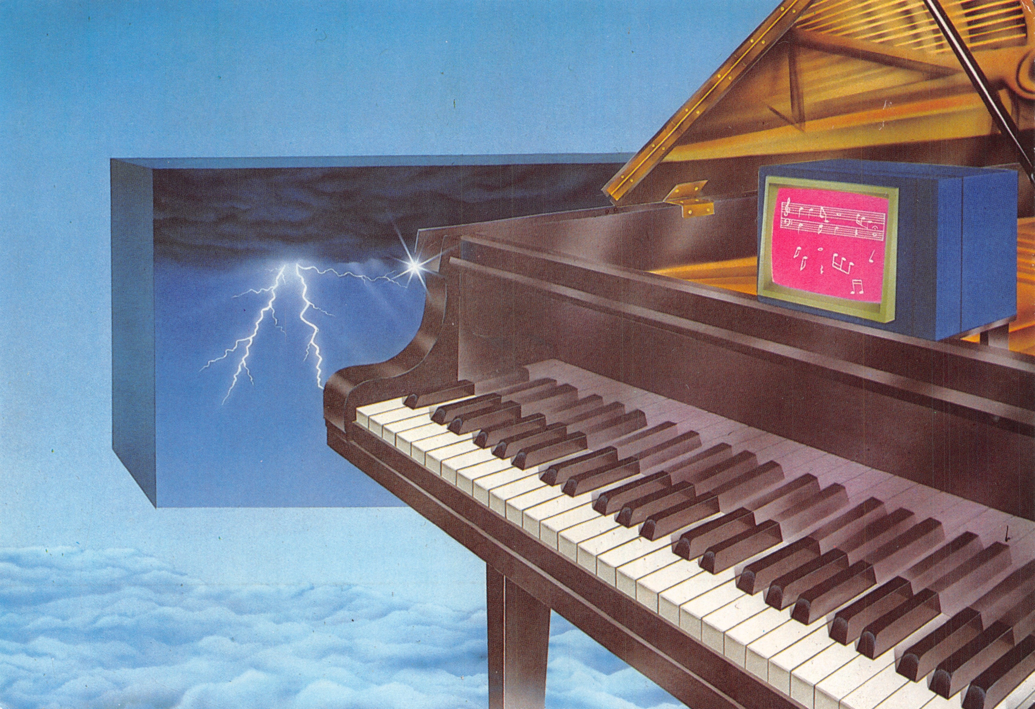 Piano en las nubes — escena surrealista con relámpago — editor CHARME, n.º 3140/2