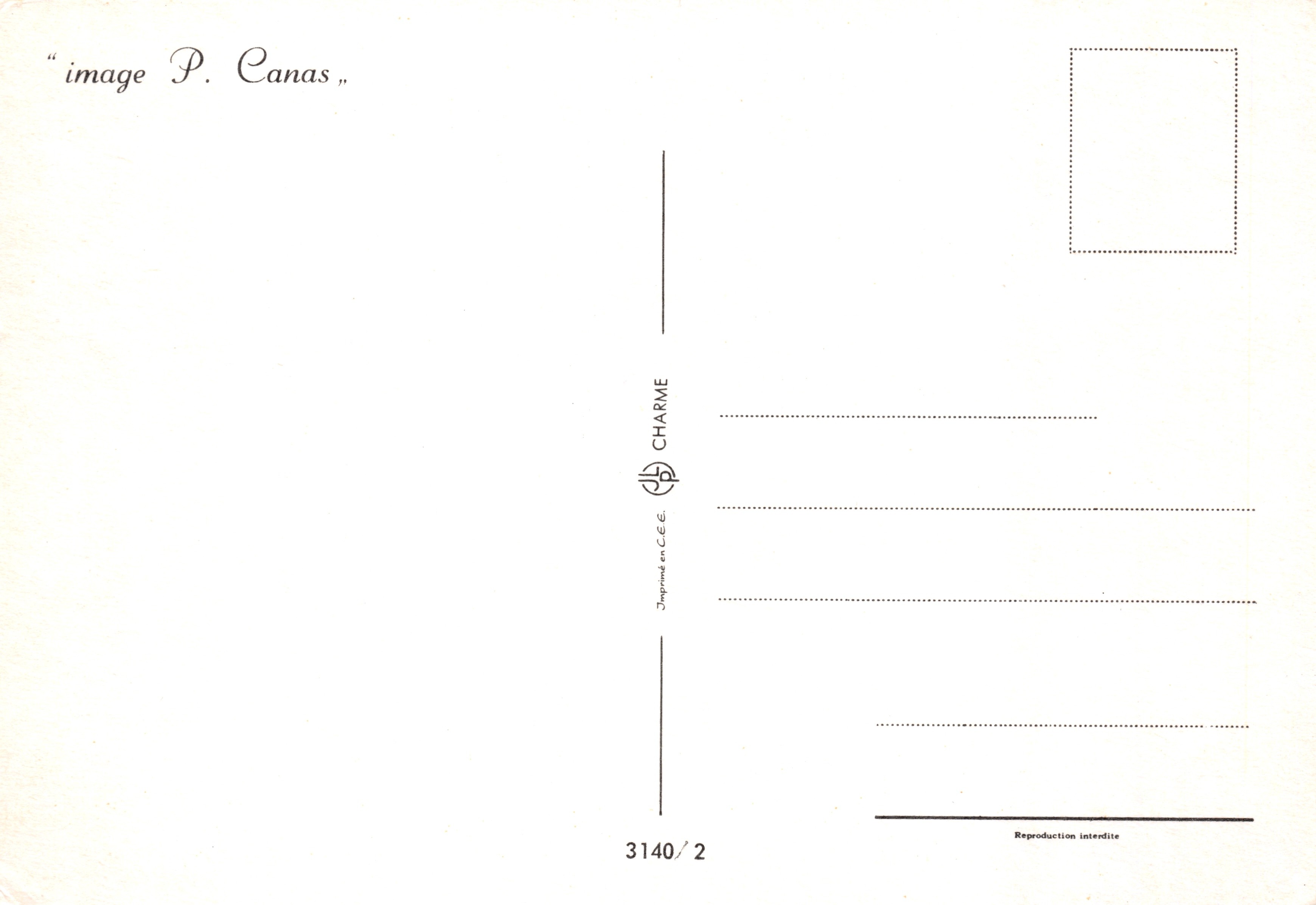 Piano en las nubes — escena surrealista con relámpago — editor CHARME, n.º 3140/2 — Reverso