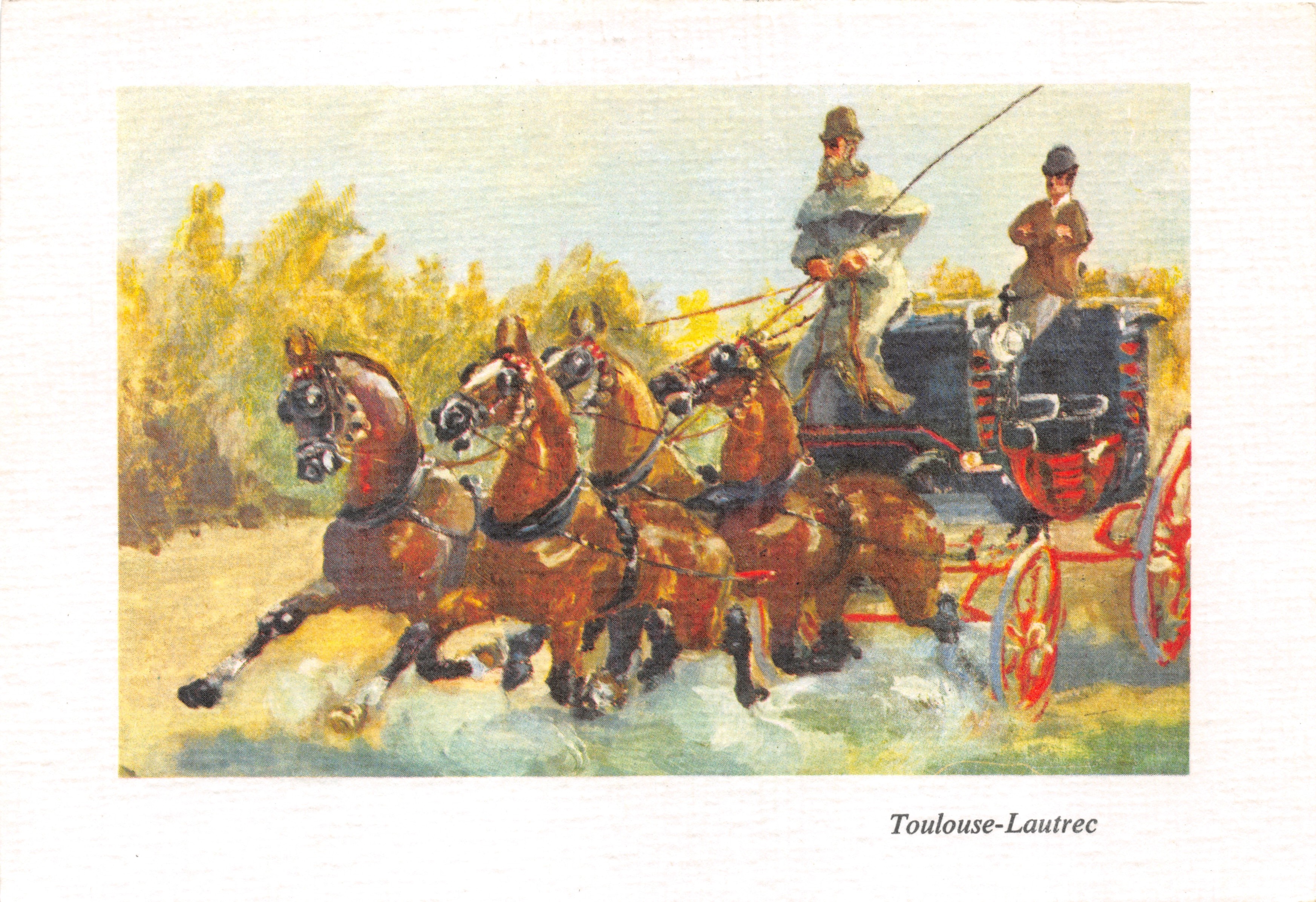 Four-horse carriage — race scene — Toulouse-Lautrec