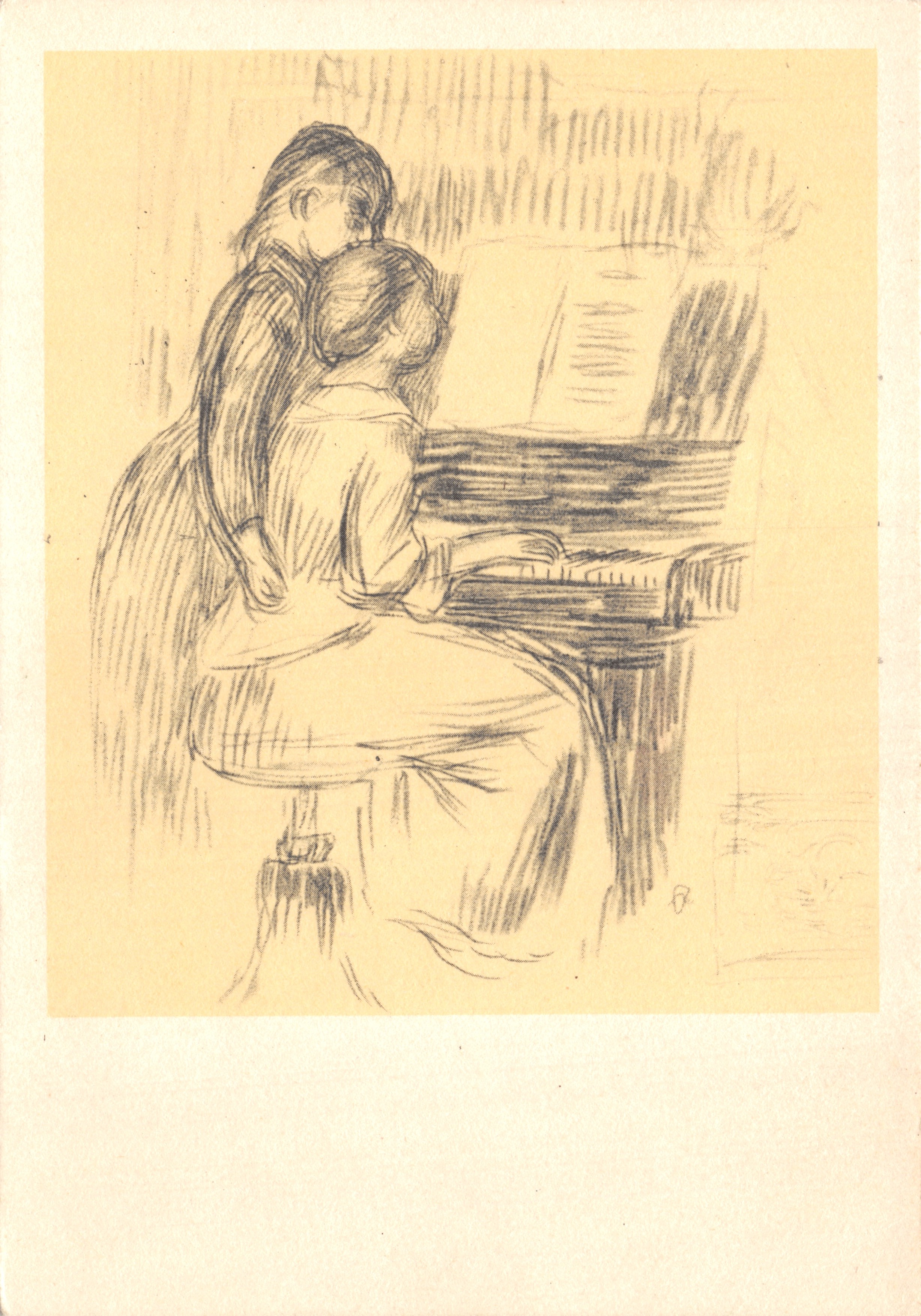 Lección de música — escena íntima al piano — editor Hazan Fernand, París