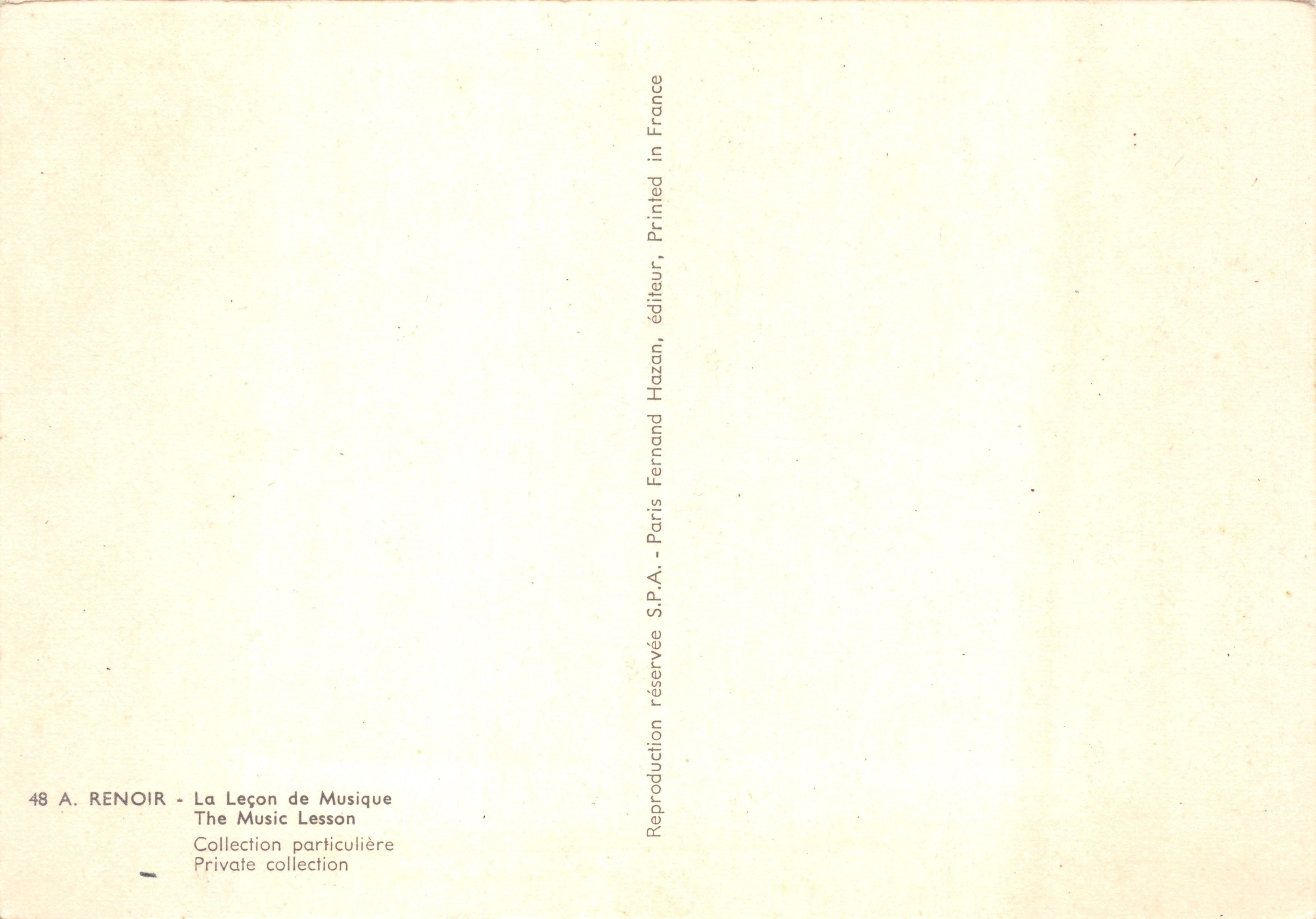 Lección de música — escena íntima al piano — editor Hazan Fernand, París — Reverso