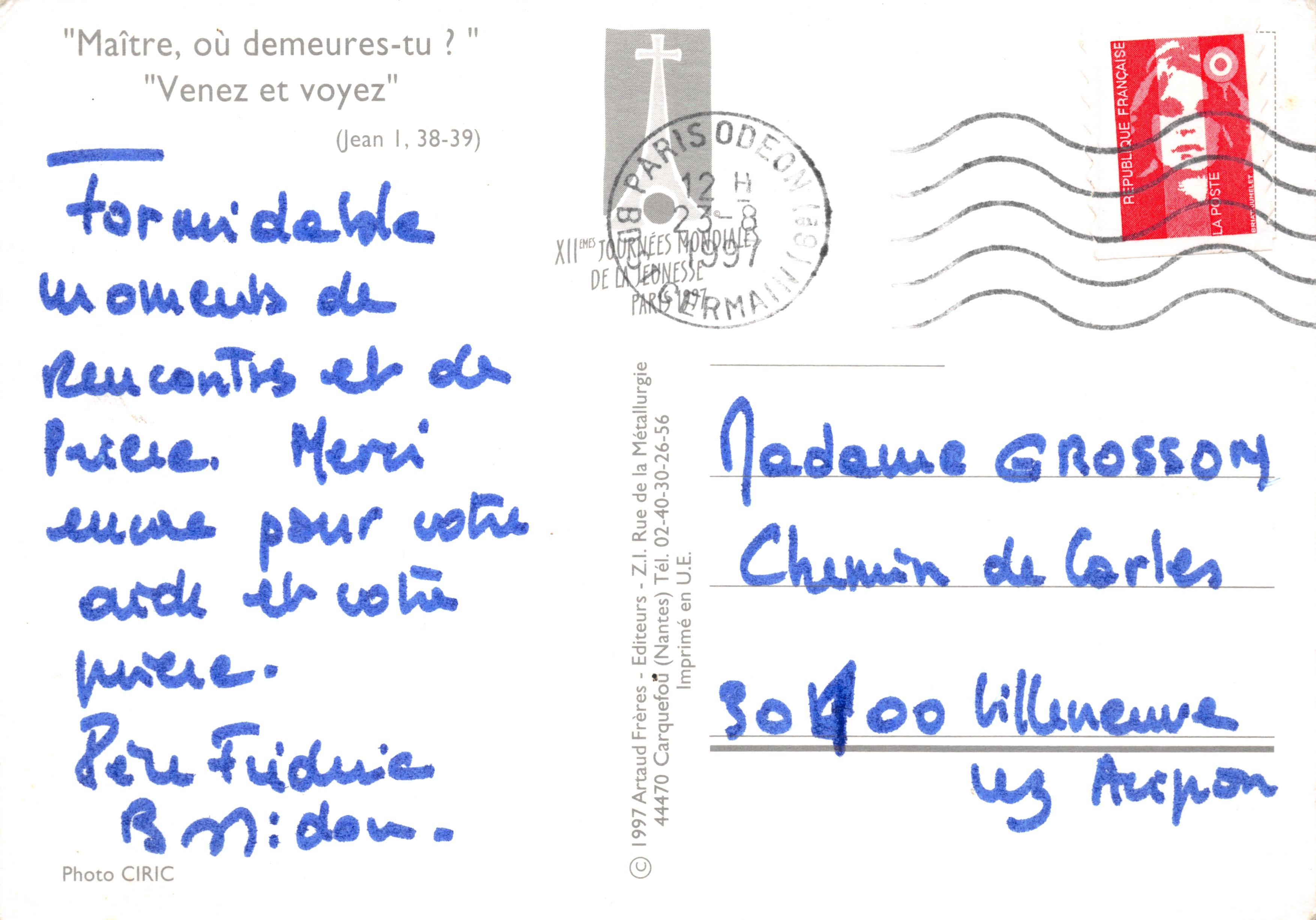 Pape Jean-Paul II — Sacré-Cœur de Paris — XIIèmes Journées Mondiales de la Jeunesse 1997 — Achterkant