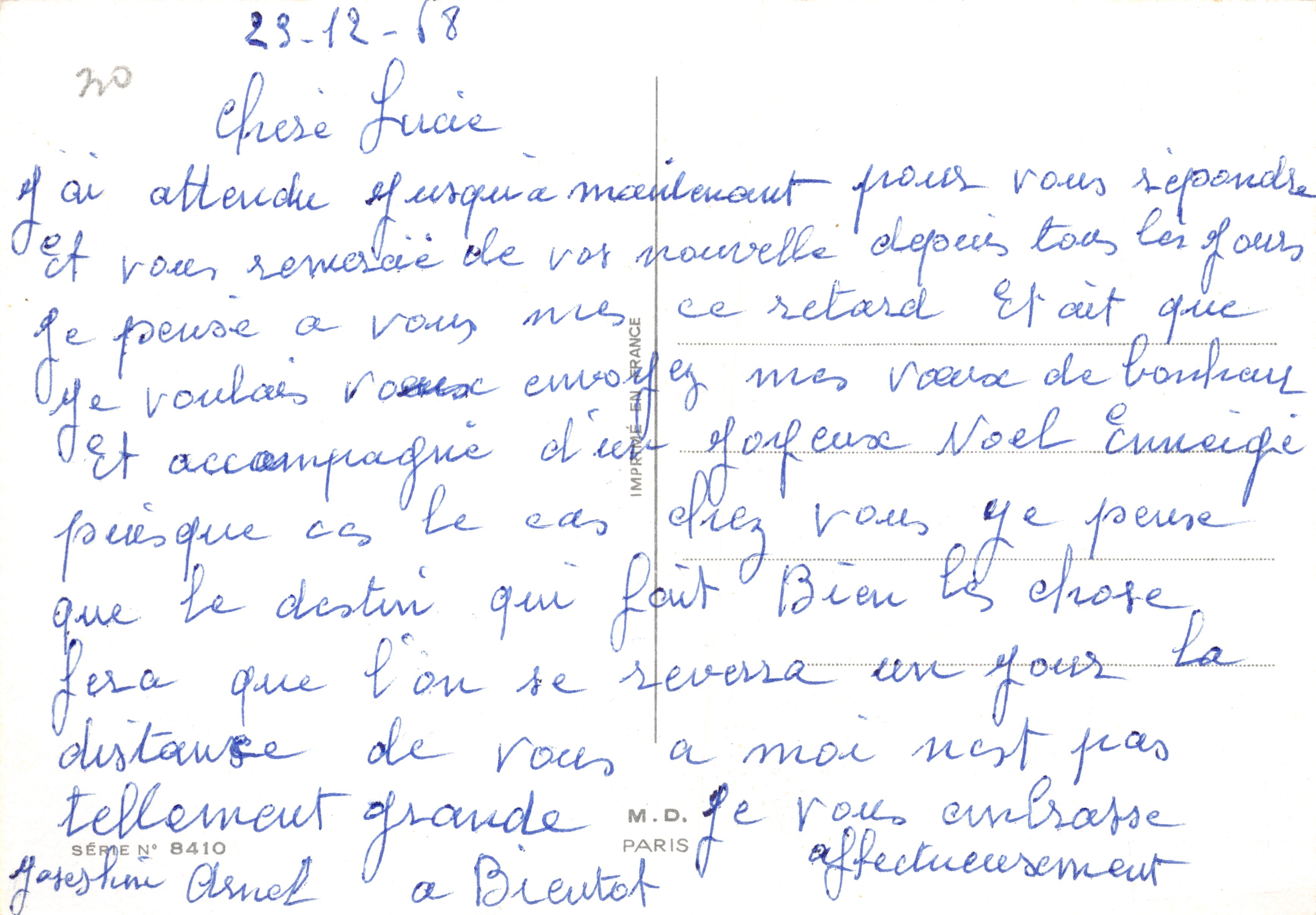 Château enneigé — scène hivernale encadrée de gui — IMPRIMÉ EN FRANCE n° 8410 — Verso