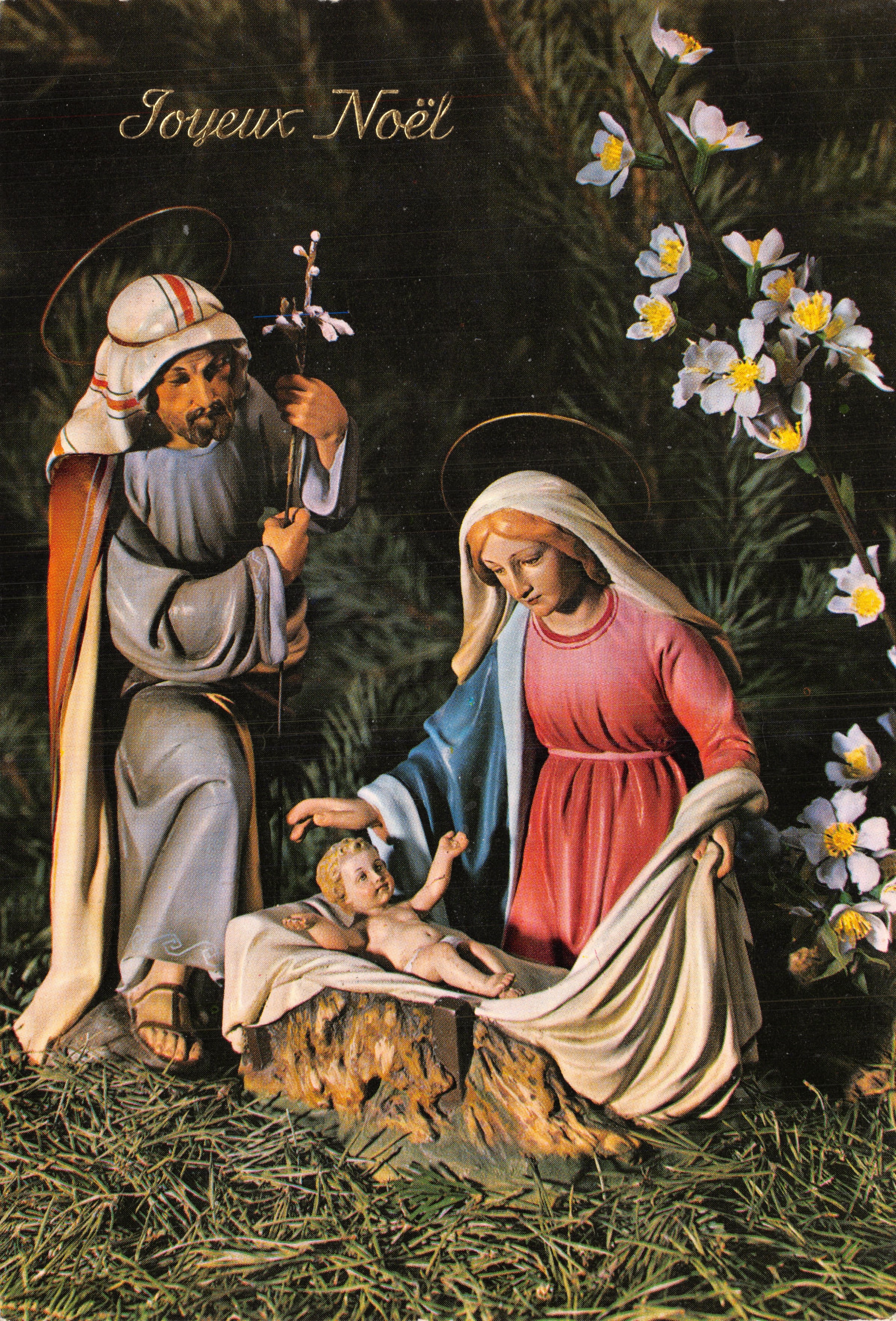 Geboorte van Jezus — scène van de kribbe met Maria, Jozef en het kind Jezus — uitgever BARCELONA-ESPAÑA, PROPIEDAD RESERVADA