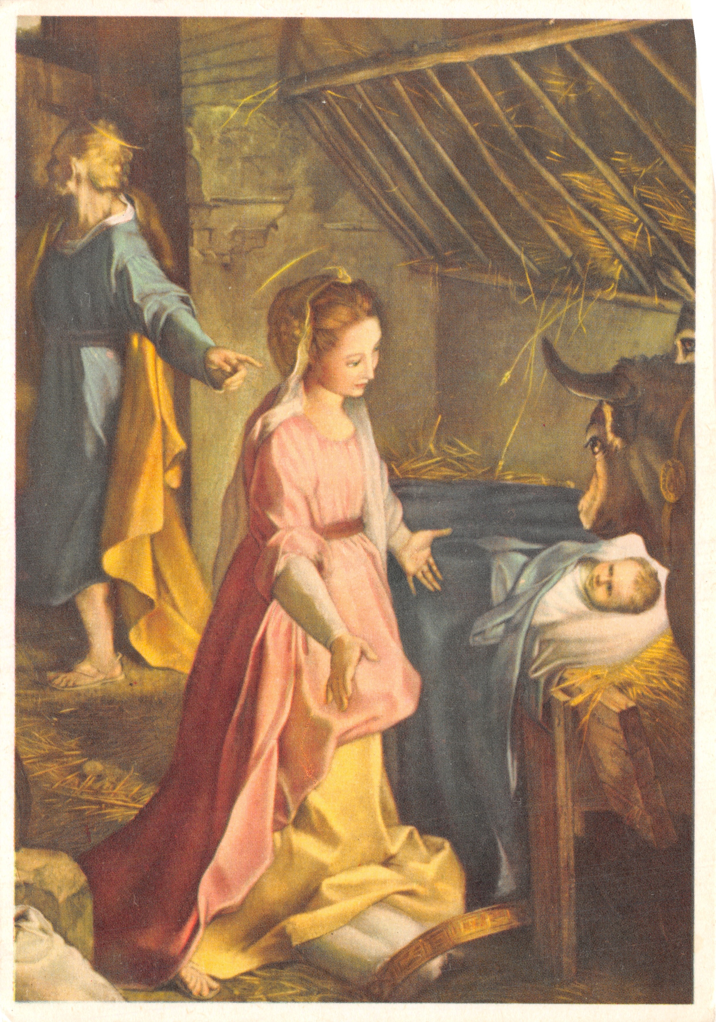 Geboorte van Jezus — scène van de kribbe met Maria, Jozef en het kind Jezus — uitgever Federico Fiori detto Baroccio, N° 39 b