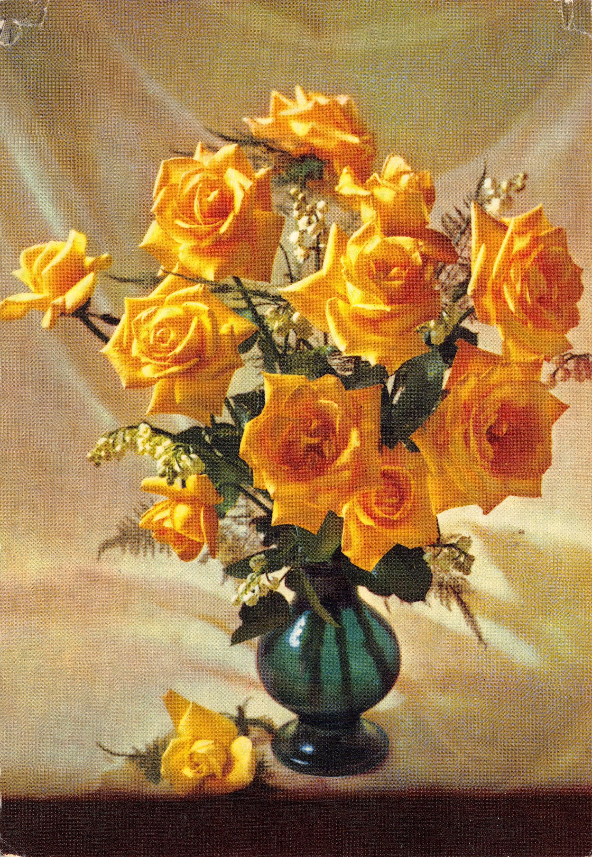 Bouquet de roses jaunes — dans un vase vert — éditeur ICEA, n° 154/10