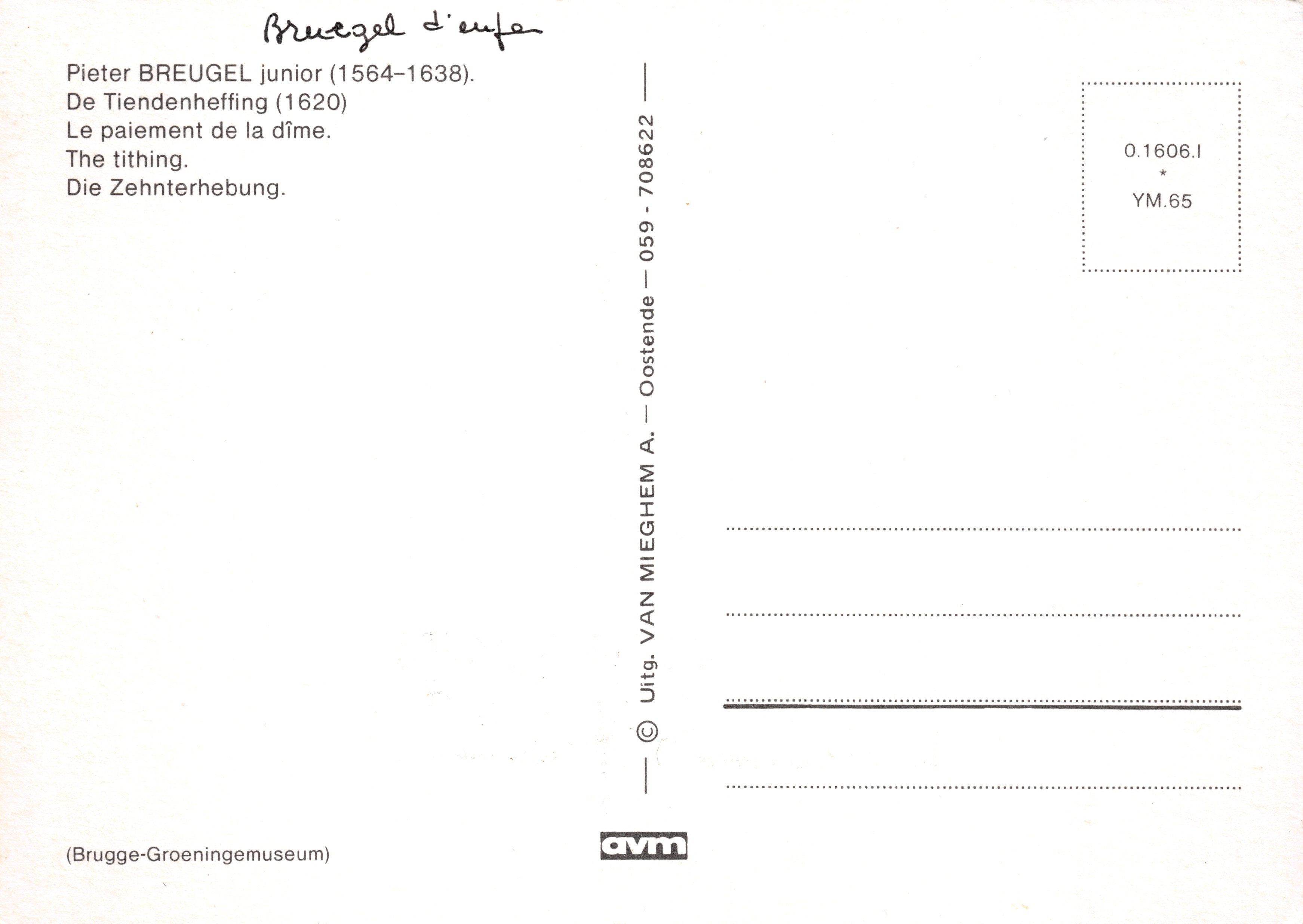 El pago del diezmo — escena de mercado — editor Uitg. VAN MIEGHEM A. — Ostende — Reverso