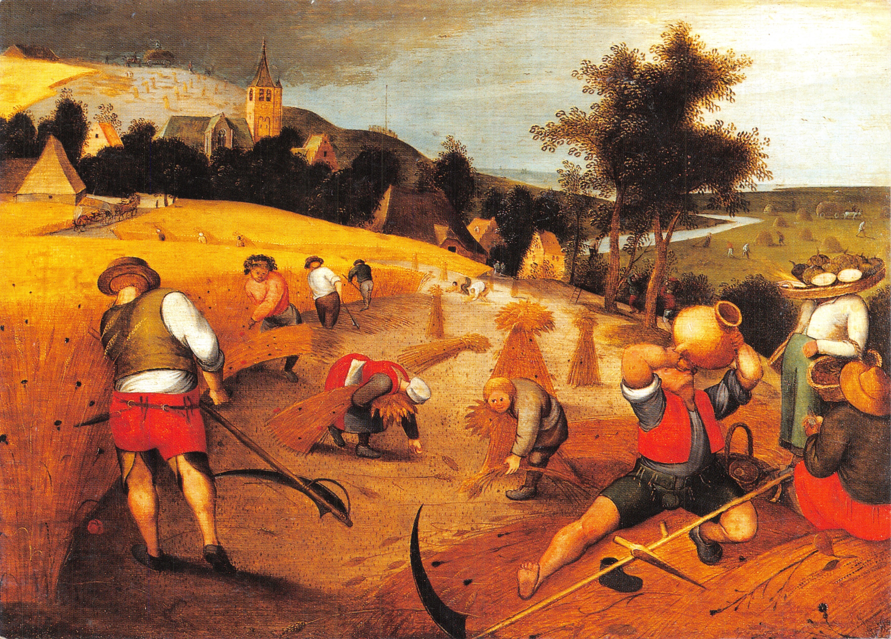 Cosecha de trigo — Escena de cosecha — Abel Grimmer (1570-1619) — impreso en la tarjeta
