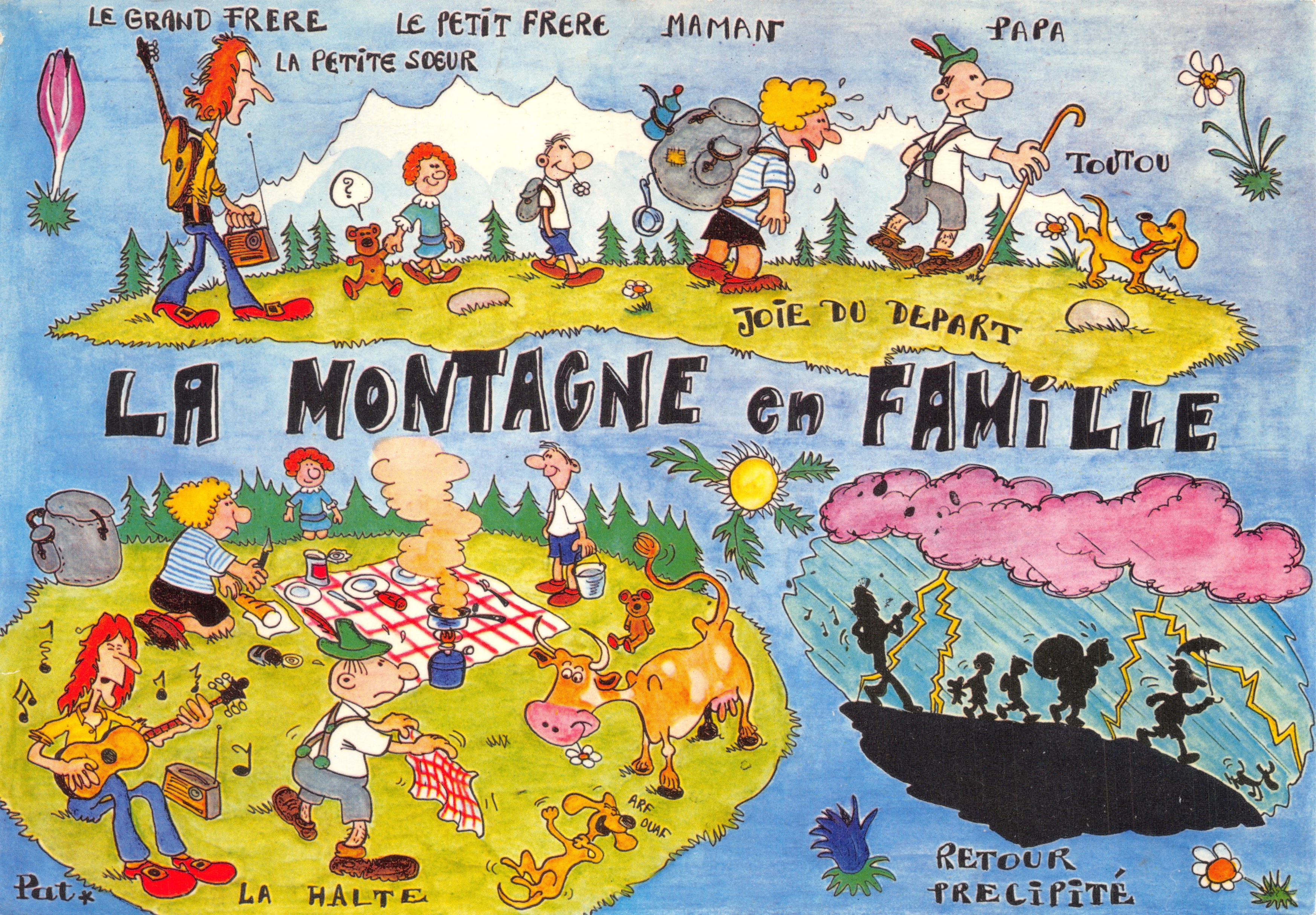 Die Bergfamilie — Familienbild in den Bergen mit Figuren und Tieren, Verlag OISET COR TADIA, Nr. 1353