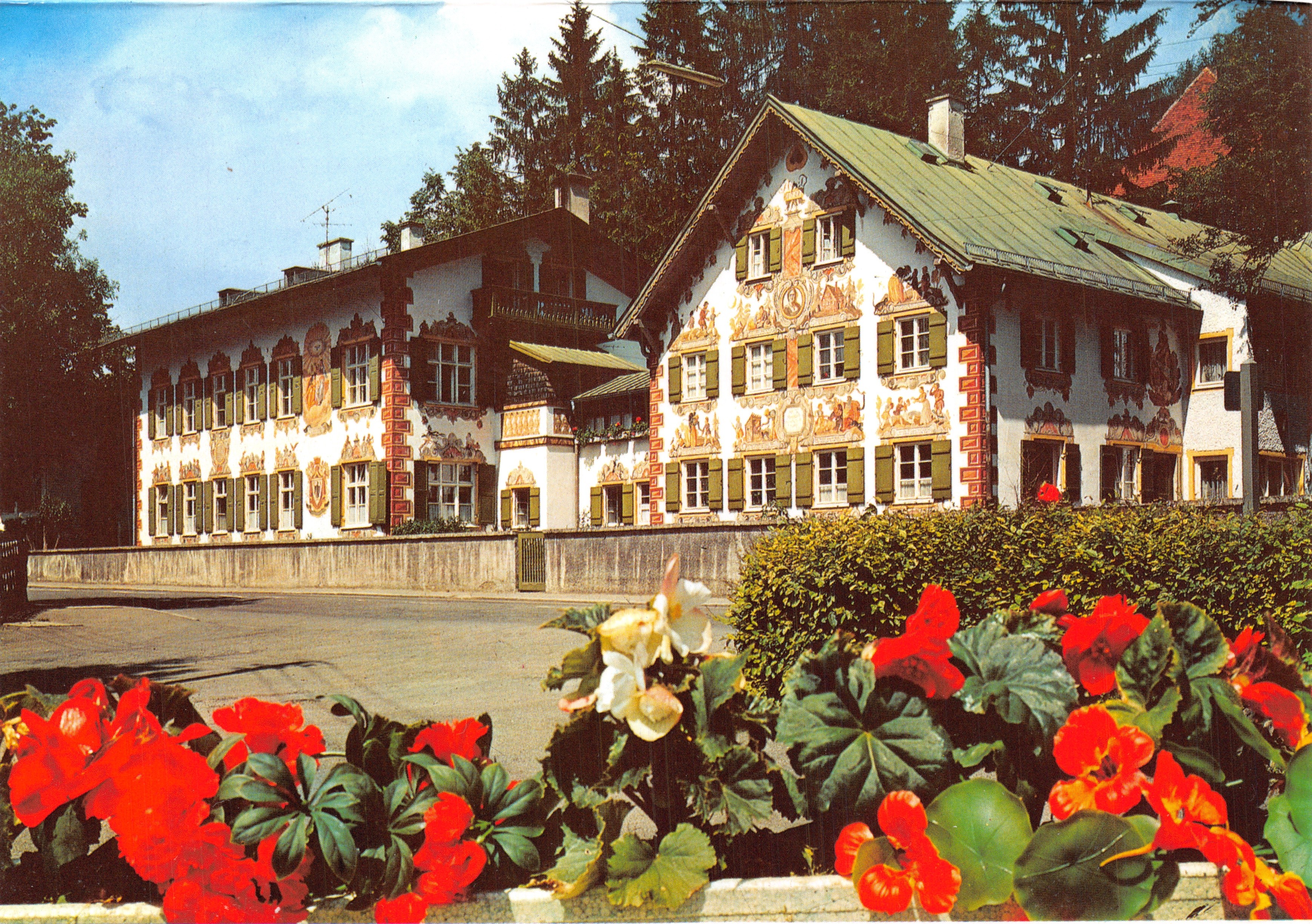 Oberammergau — vista della scena della Passione, casa di Hansel e Gretel — editore Franz Milz Verlag Füssen/Alpgau, n. 126/442