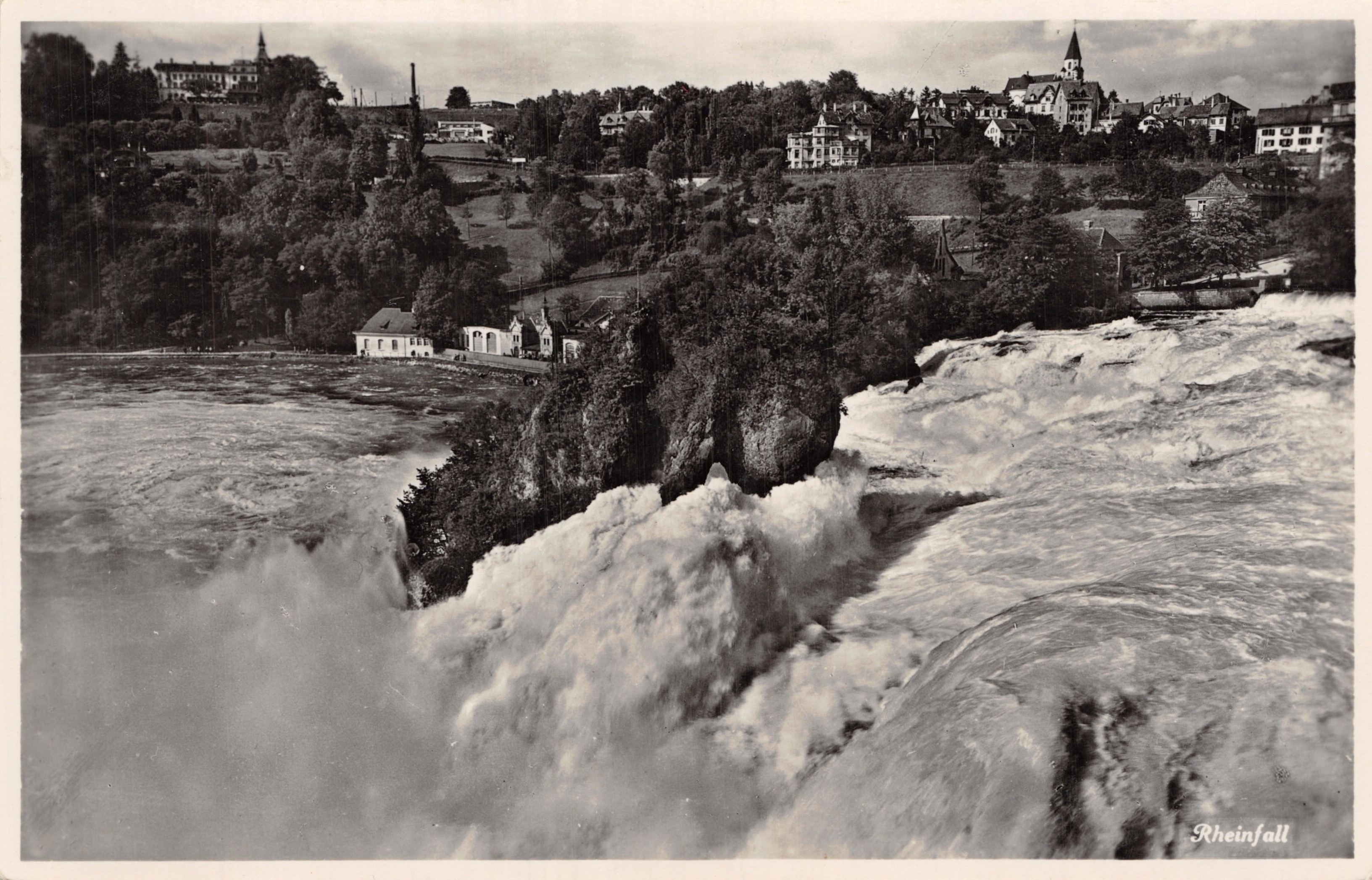 Rhin Falls — view of the Rhine Falls at Schlösschen Würth — publisher Photoglob-Wehrli & Vouga & Co. A.G., Zürich