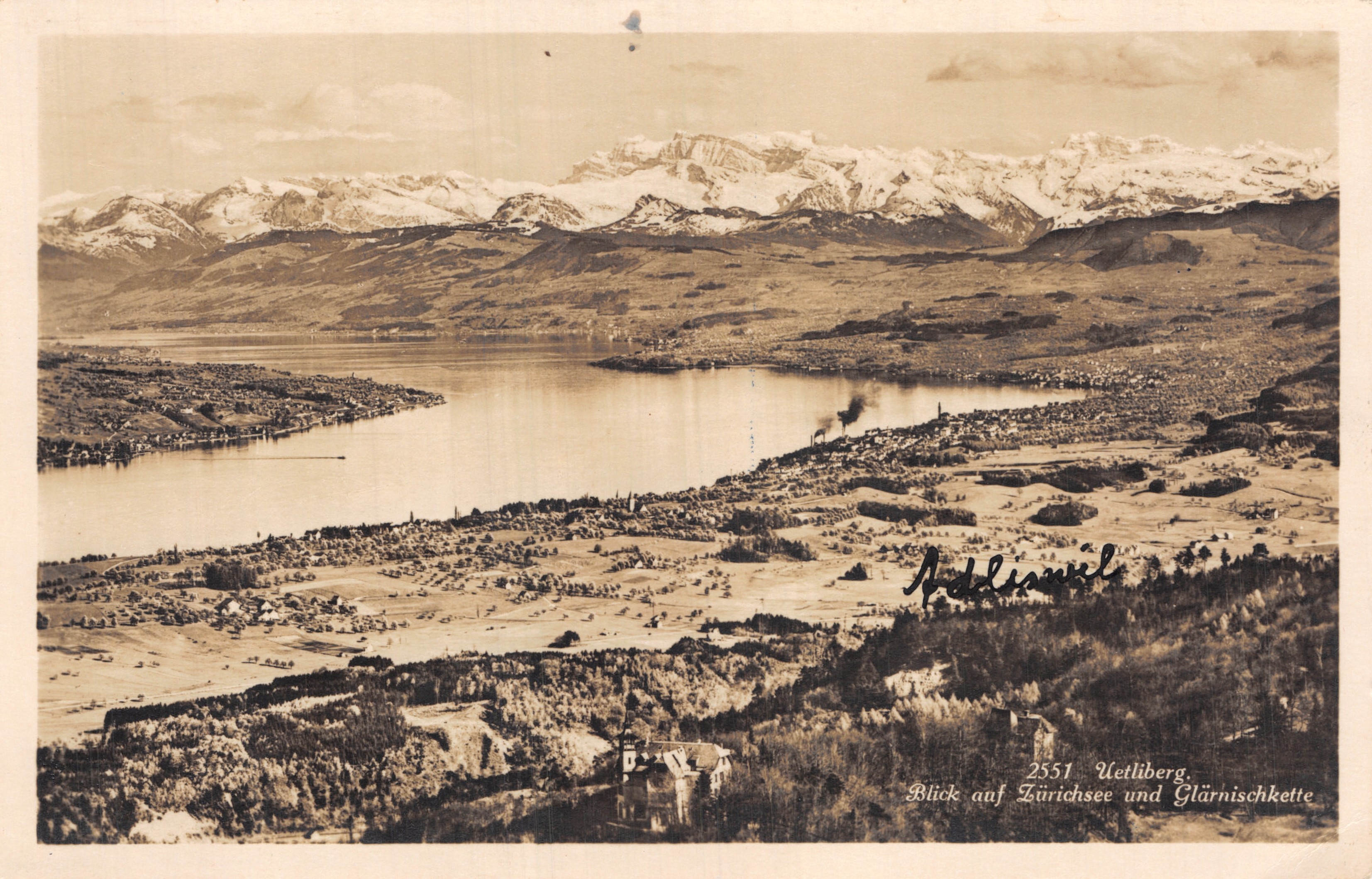 Uetliberg — uitzicht op het meer van Zürich en de Glärnischkette — uitgever Addiannel, n° 2551