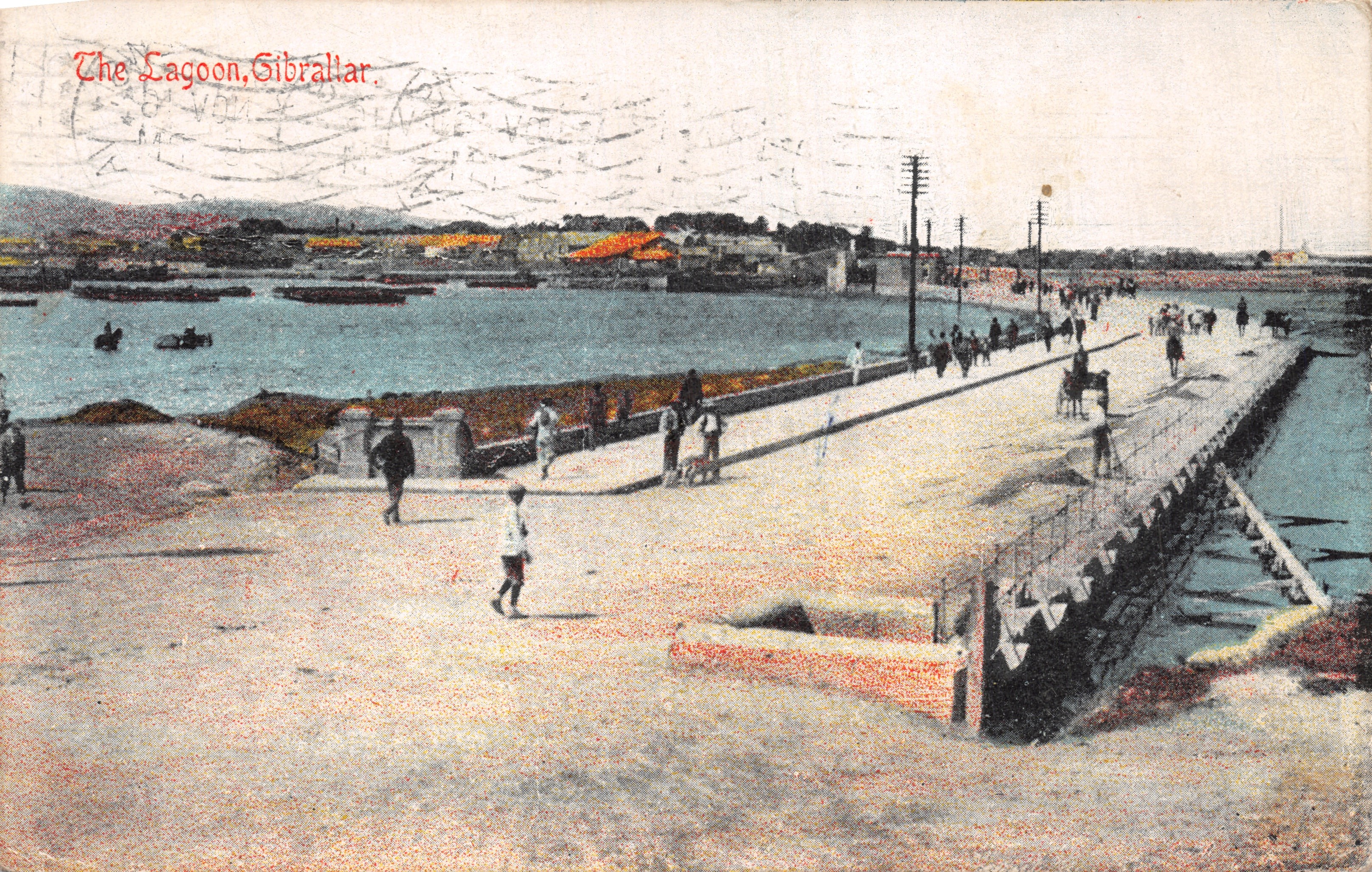 La lagune, Gibraltar — vue du quai et des embarcations — éditeur Benzaquen & Co. imprimé sur la carte