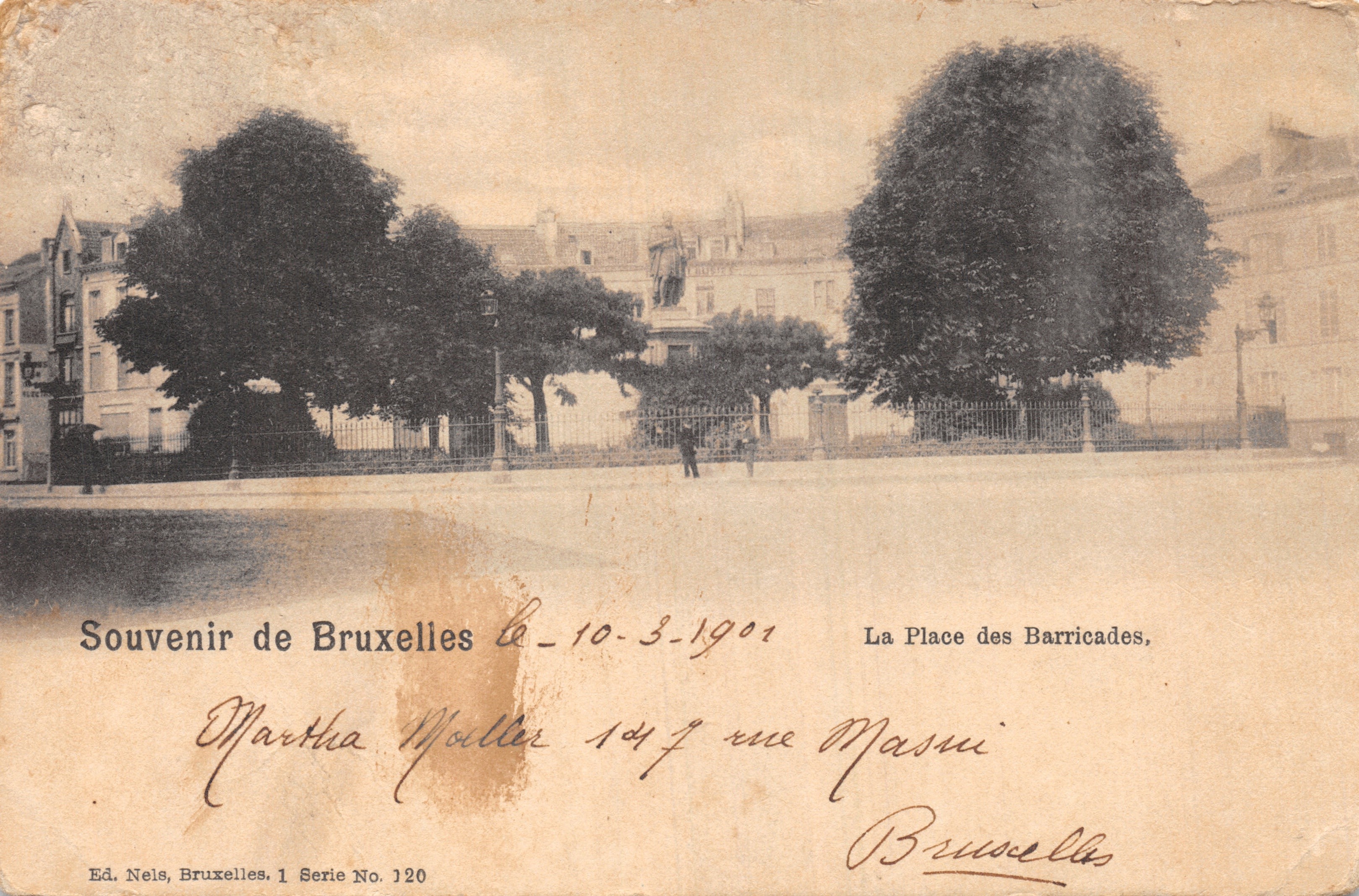 Place des Barricades — figura jeździecka w centrum — wyd. Neils, Bruksela, 1. seria N° 120