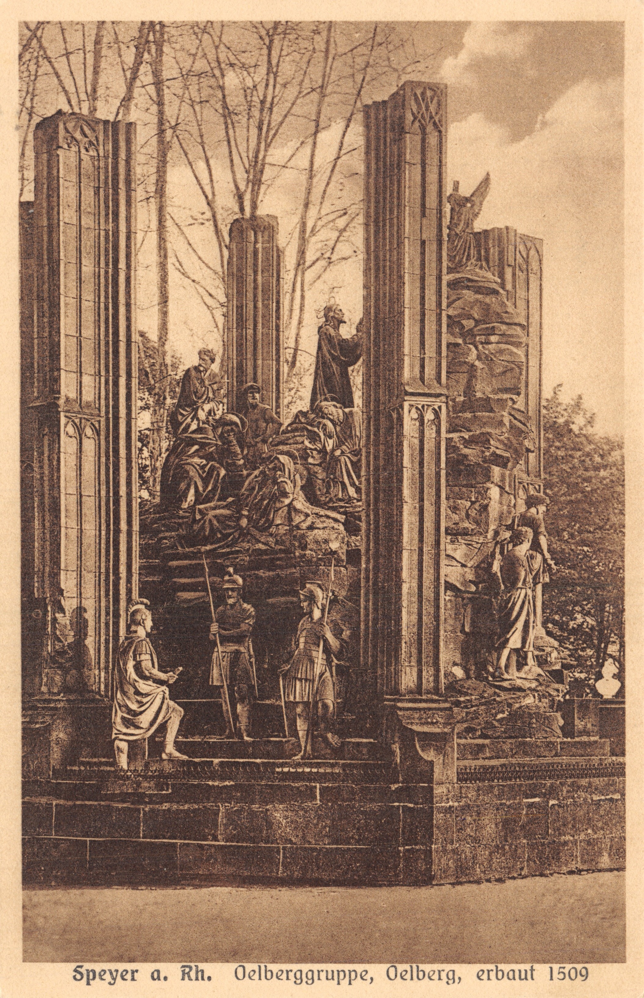 Spéyer a. Rh. — Grupo Oelberg, monumento tallado en la roca — editor Dom-Verlag Jos. Baumgärtner, Spéyer a. Rh