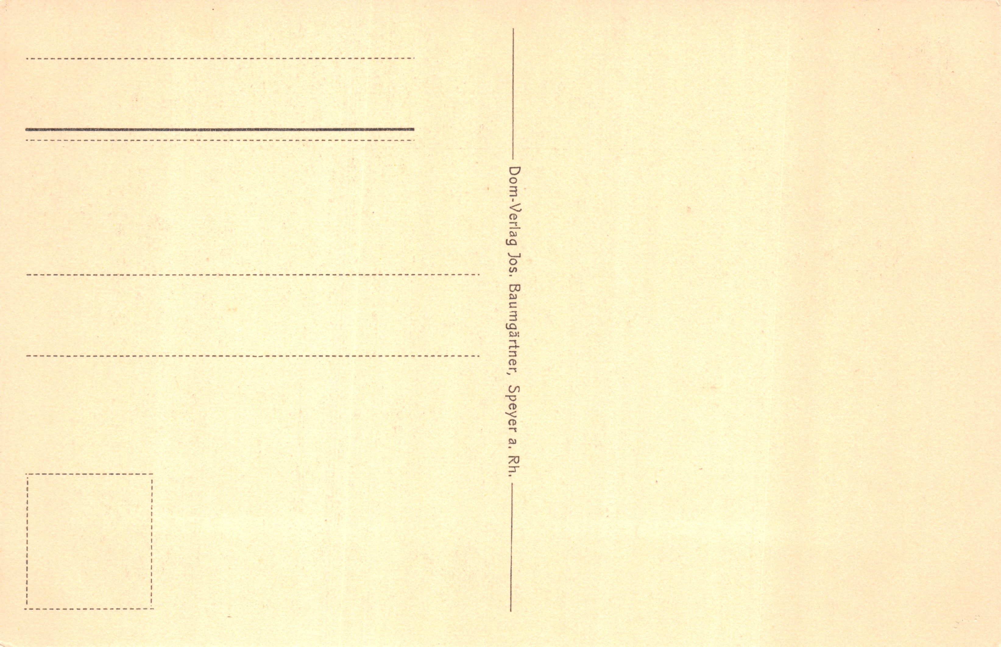 Spéyer a. Rh. — Grupo Oelberg, monumento tallado en la roca — editor Dom-Verlag Jos. Baumgärtner, Spéyer a. Rh — Reverso