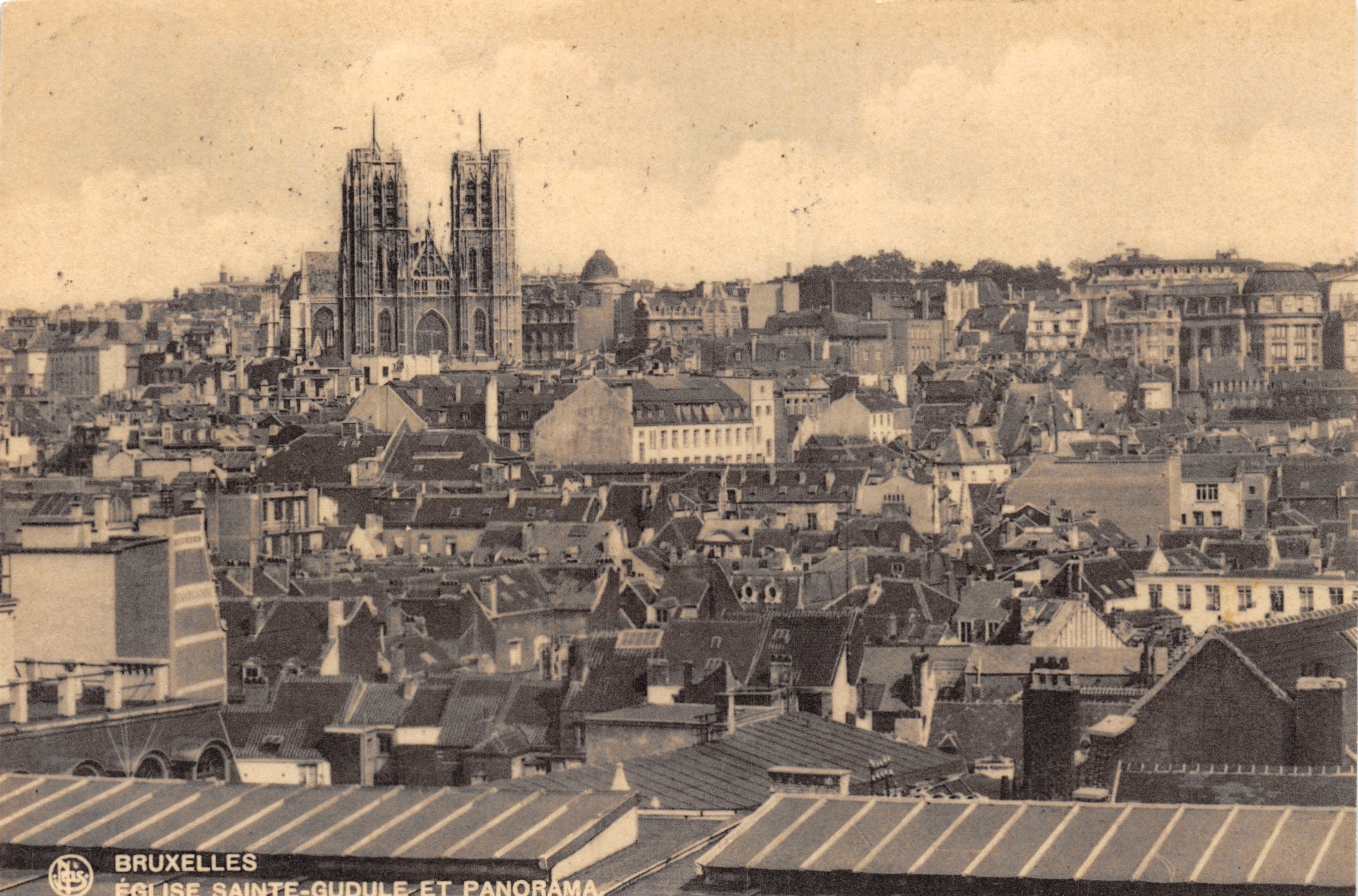 Bruxelles — Chiesa di Saint Gudule e panorama — Editore Em. Thill, Bruxelles, n. 19