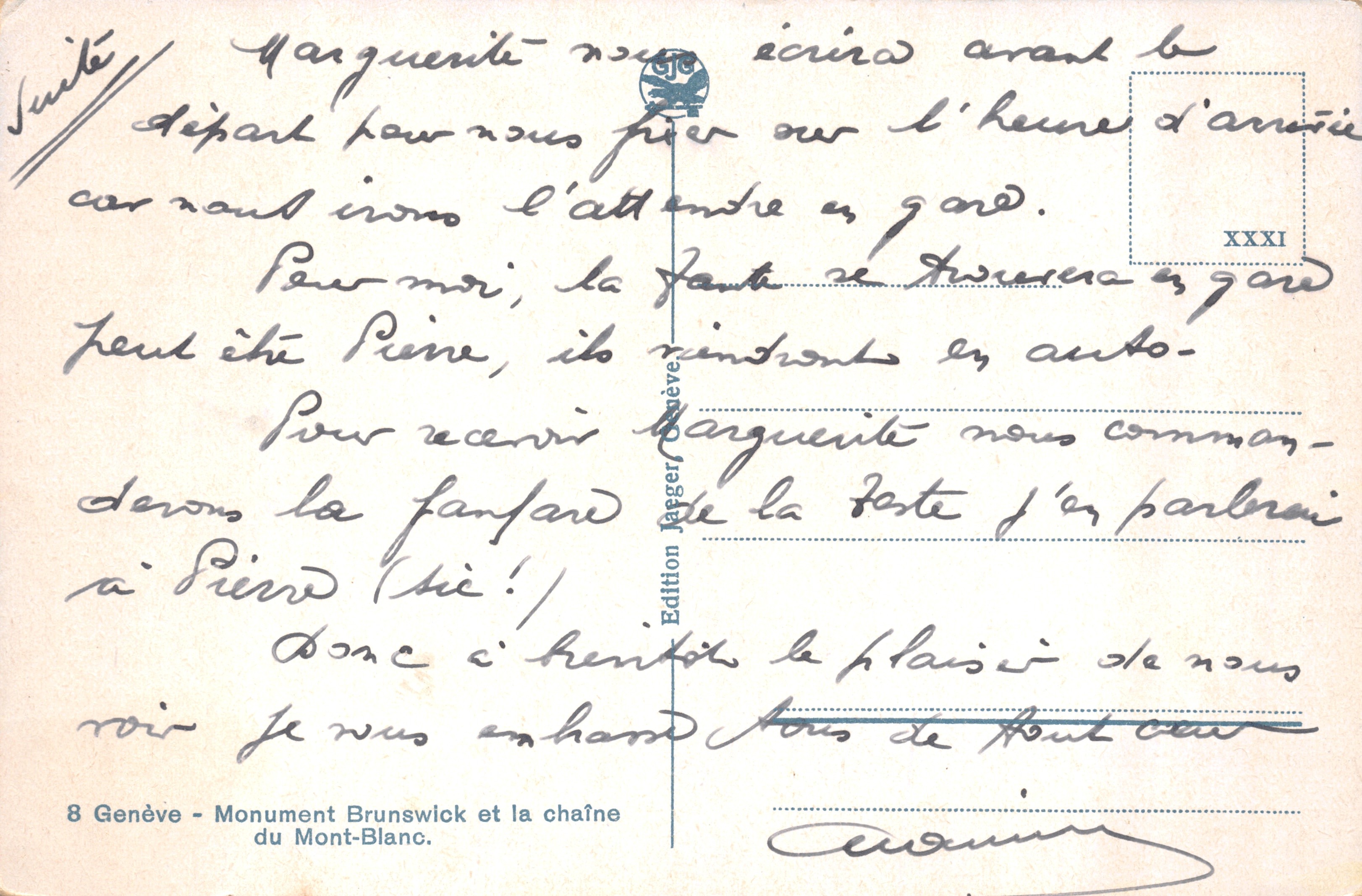 Ginevra — Monumento Brunswick e catena del Mont-Blanc — Edizione Lagger — Verso