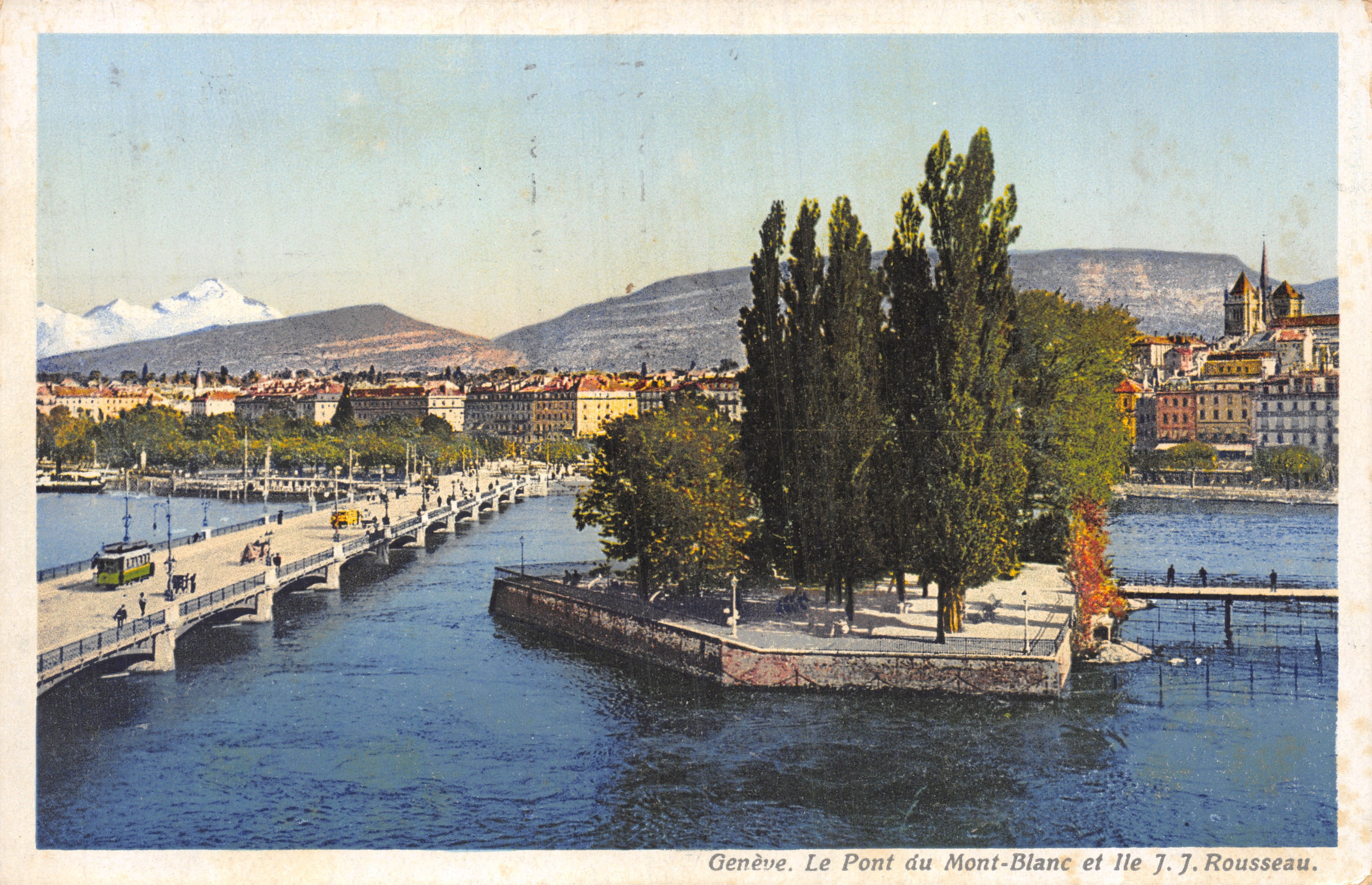 Ginebra. El puente del Mont-Blanc y la isla J.J. Rousseau — Edición Paul Lebet, N.º 2