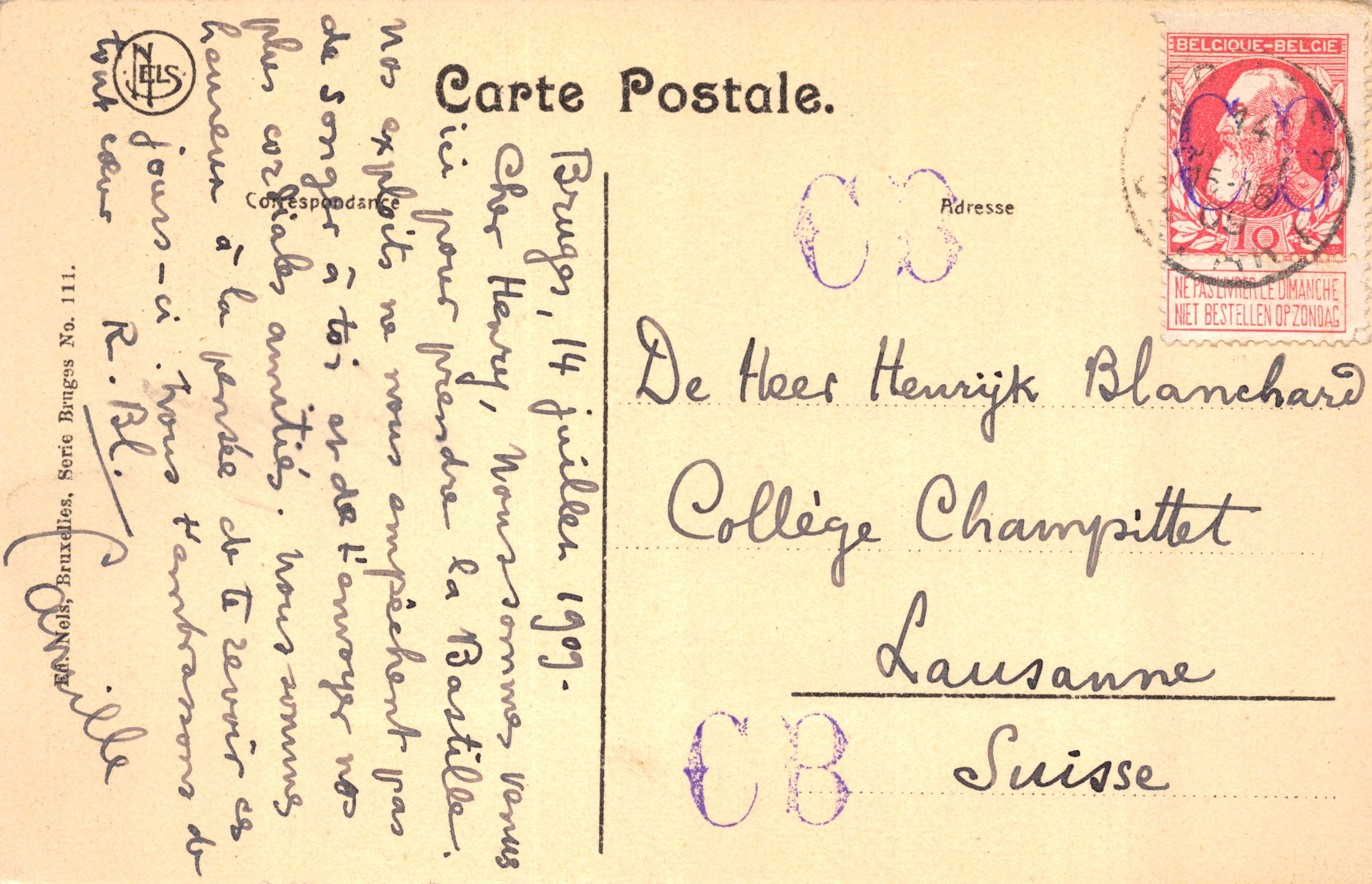 Bruges — Cappella del Sangue Santo — Nels, Bruxelles, Serie Nr. 111 — Verso