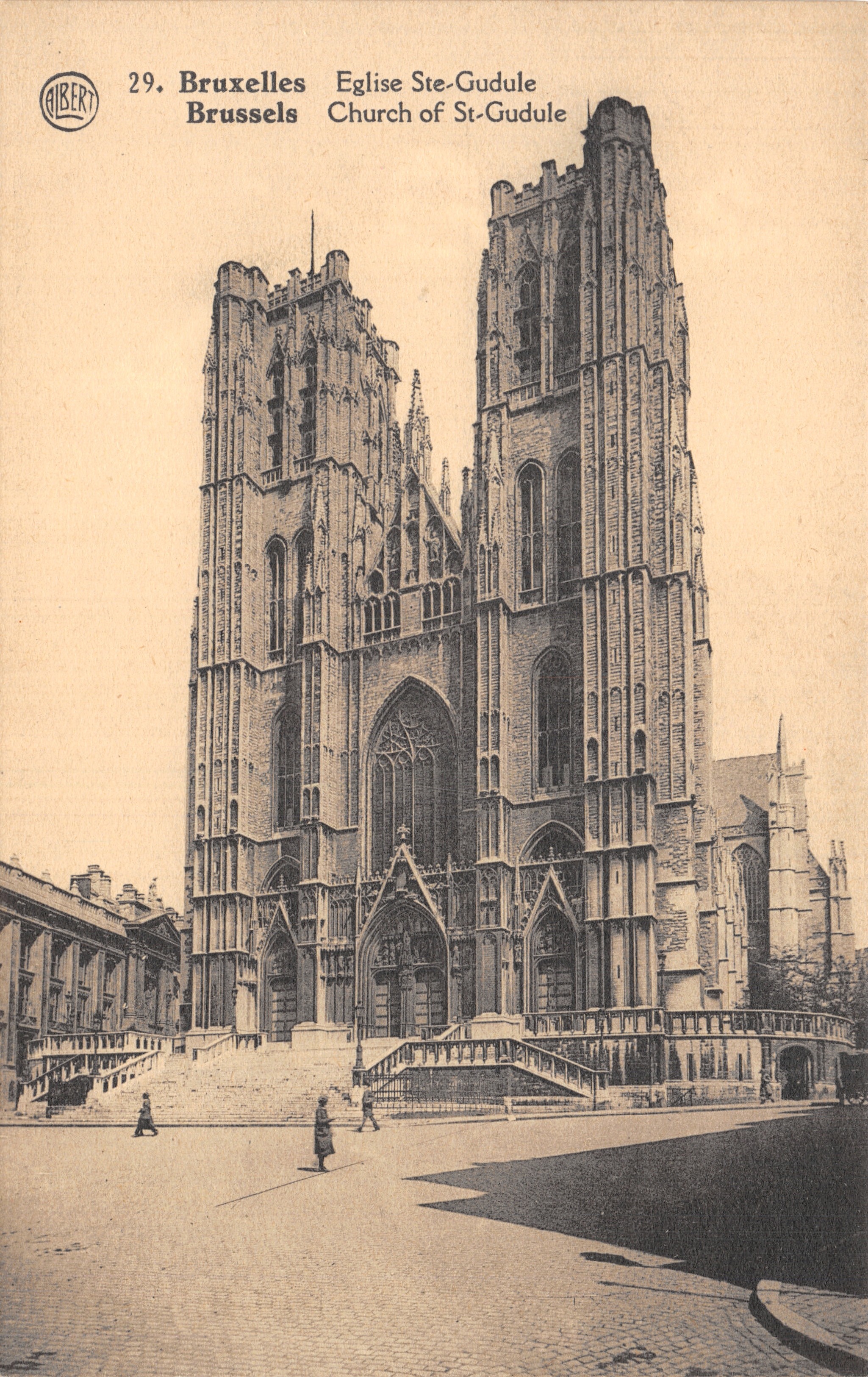 Bruxelles - Église Sainte-Gudule — vue de la façade et des deux tours, éditeur AIBERT, n°29