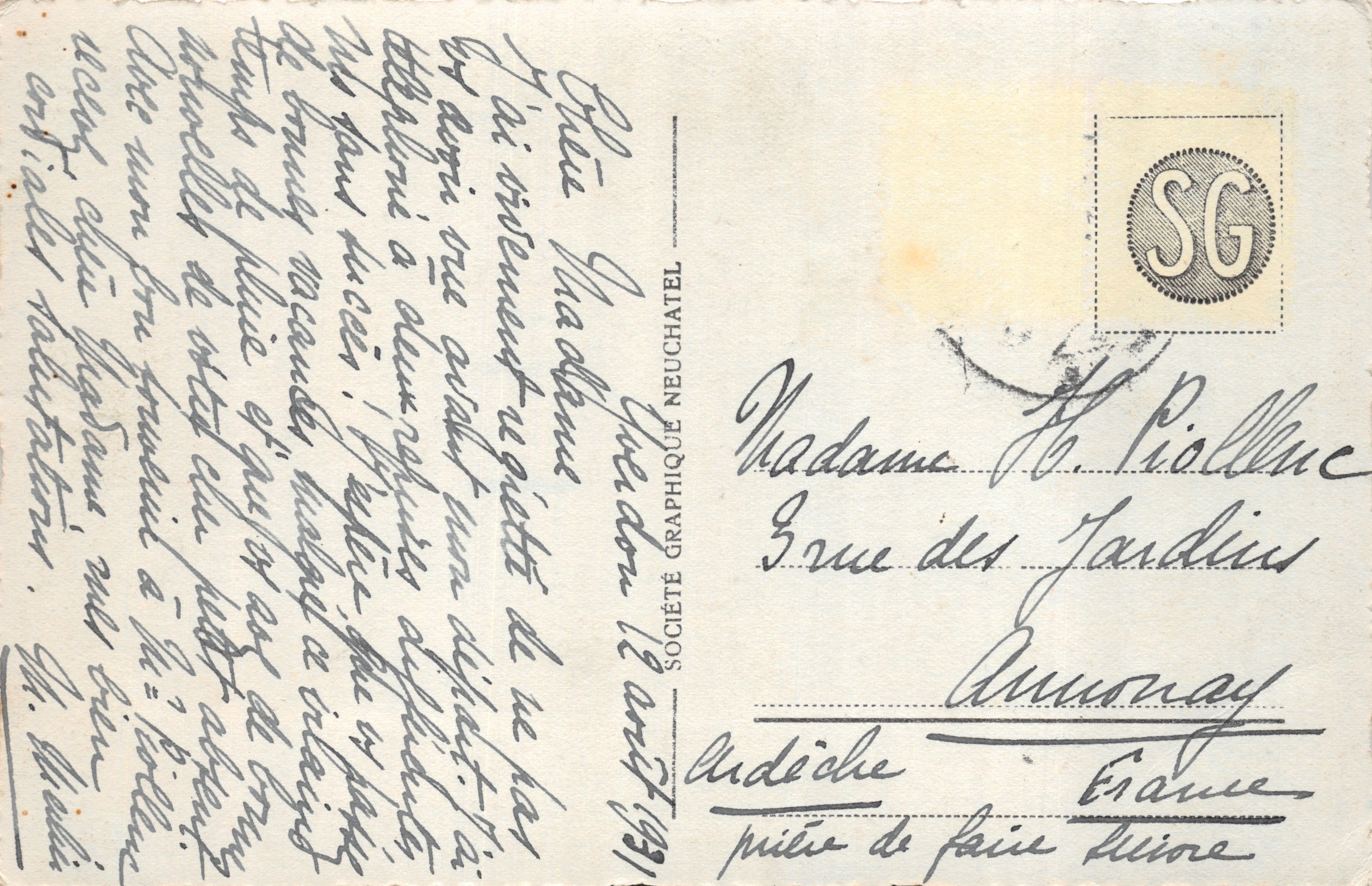 Yverdon — Château et Hôtel de ville — Société Graphique Neuchâtel, n° 3196 — Verso