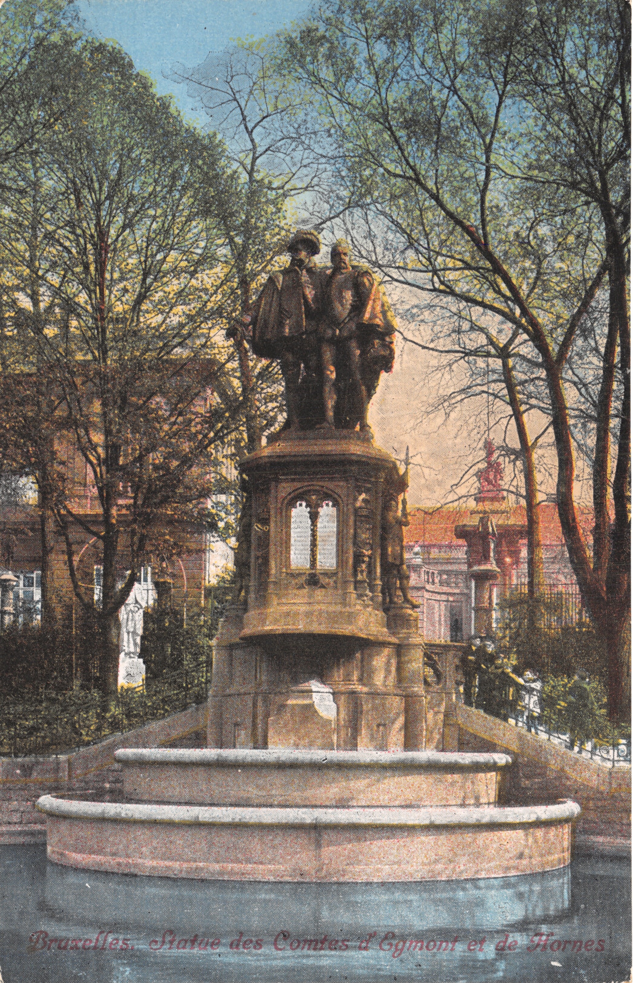 Bruxelles. Statue des Comtes d'Gymont et de Hornes — éditeur H. P. 36, Grand' Place, Bruxelles