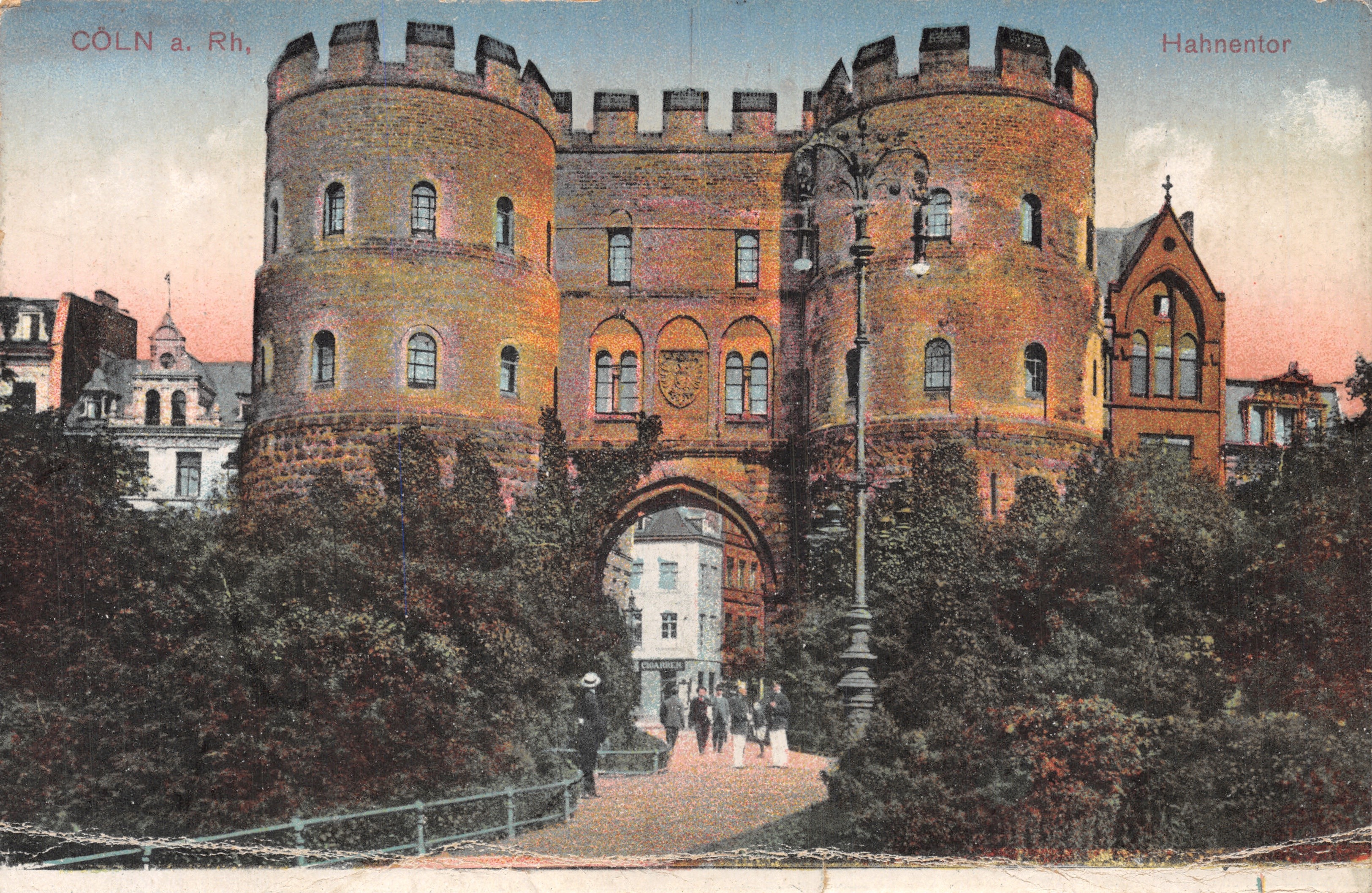 Cöln a. Rh., Hahnen tor — porte fortifiée avec tours rondes et passage central — éditeur Heiss & Co., Graph-Kunstanstalt, Cöln-Lindenthal, n° 179