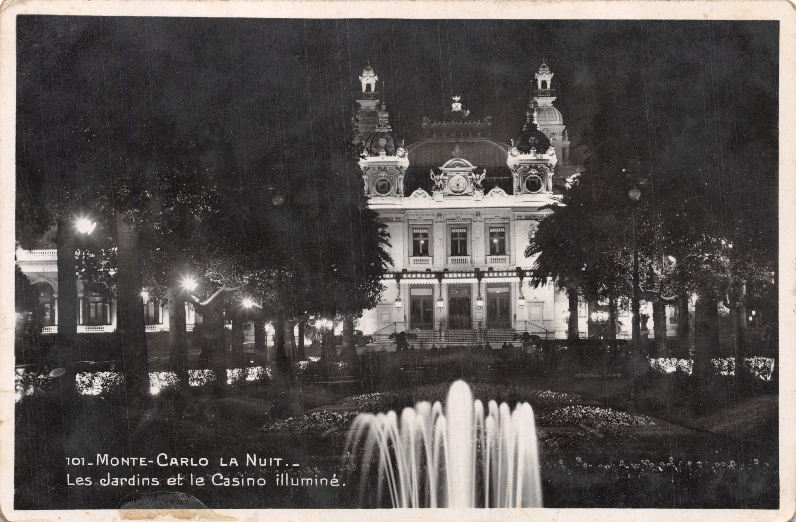 Monte-Carlo de Noche — Los Jardines y el Casino iluminado — Edición La Cigogne