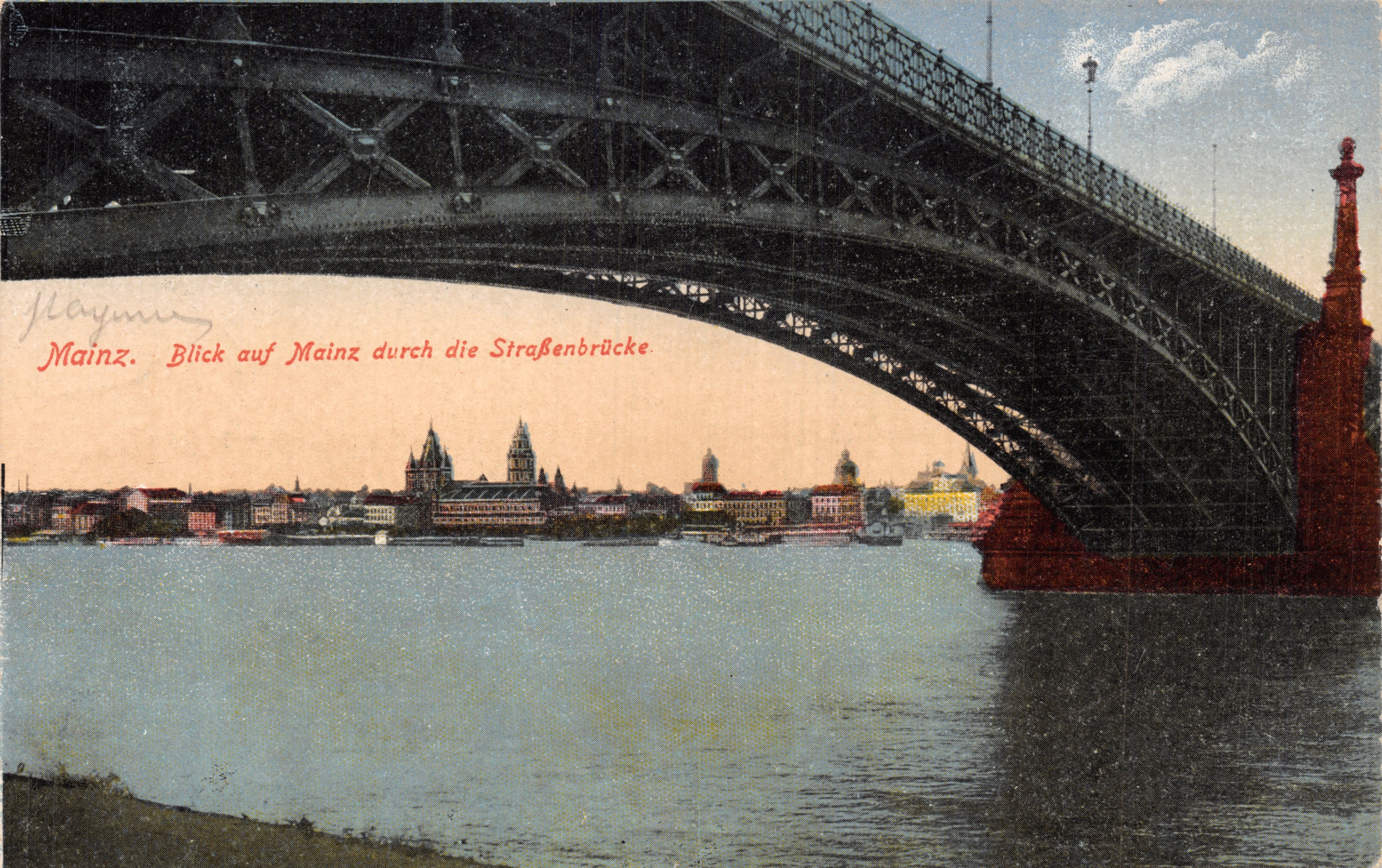 Mainz — view of the city through the Straßennbrücke — uitgever Ludwig Reist, n° 6197
