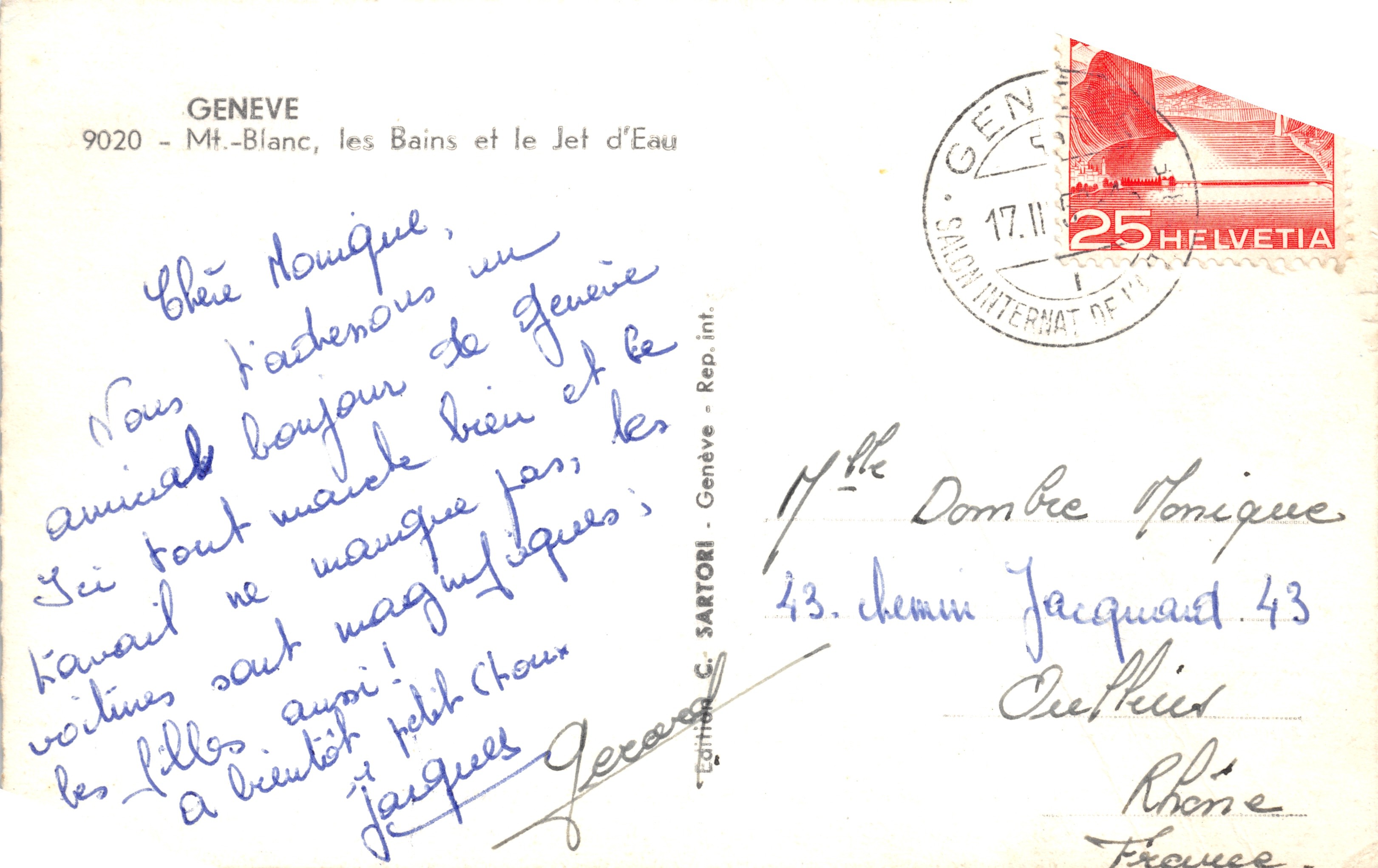 Ginevra — I Bagni e il Getto d'Acqua — Editore C. SARTORI - Rep. int — Verso
