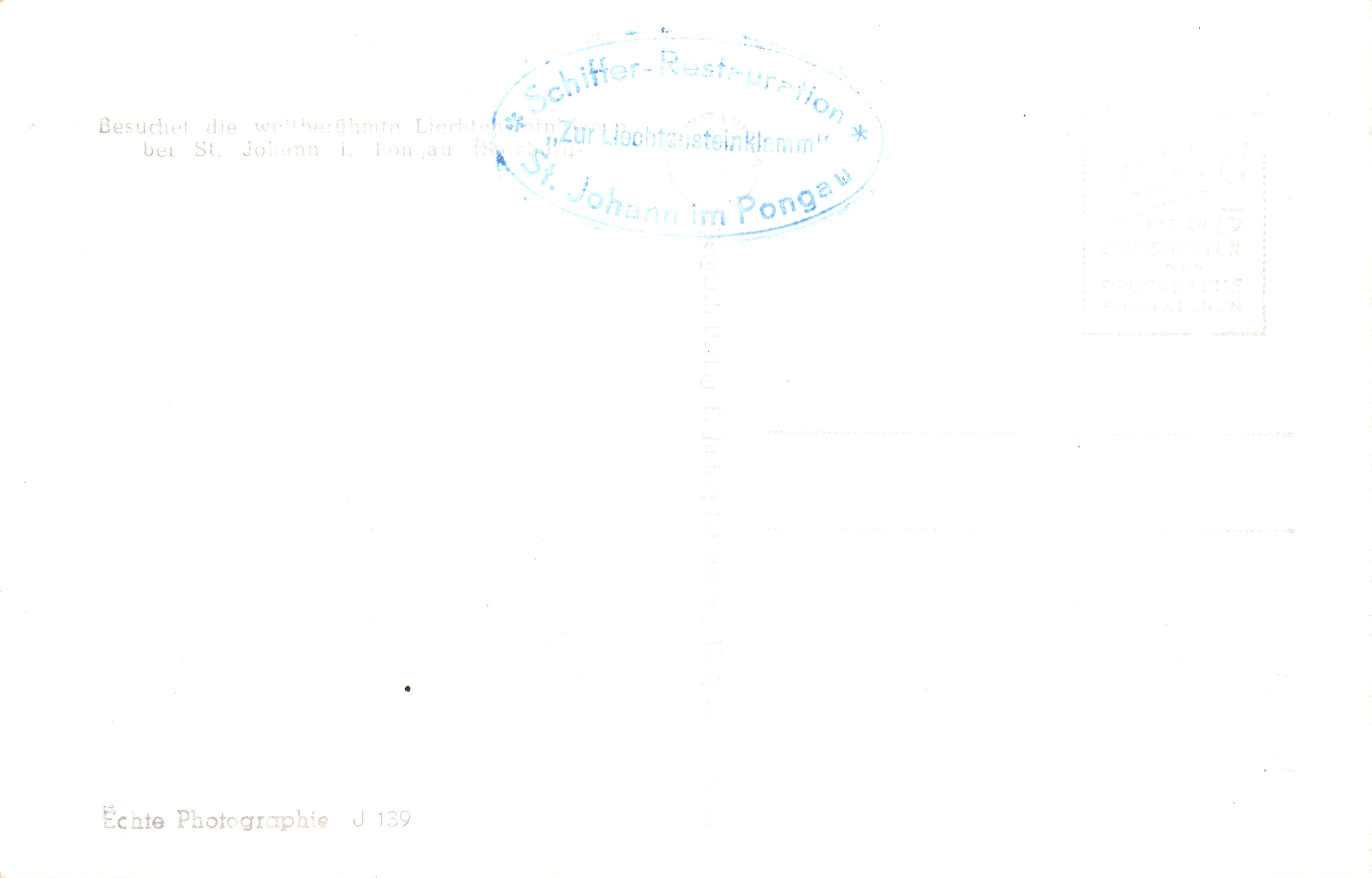 Liedtsteinklamm, Kesselfall — wodospad w kanionie skalnym — Échite Photographie J 139 — Rewers