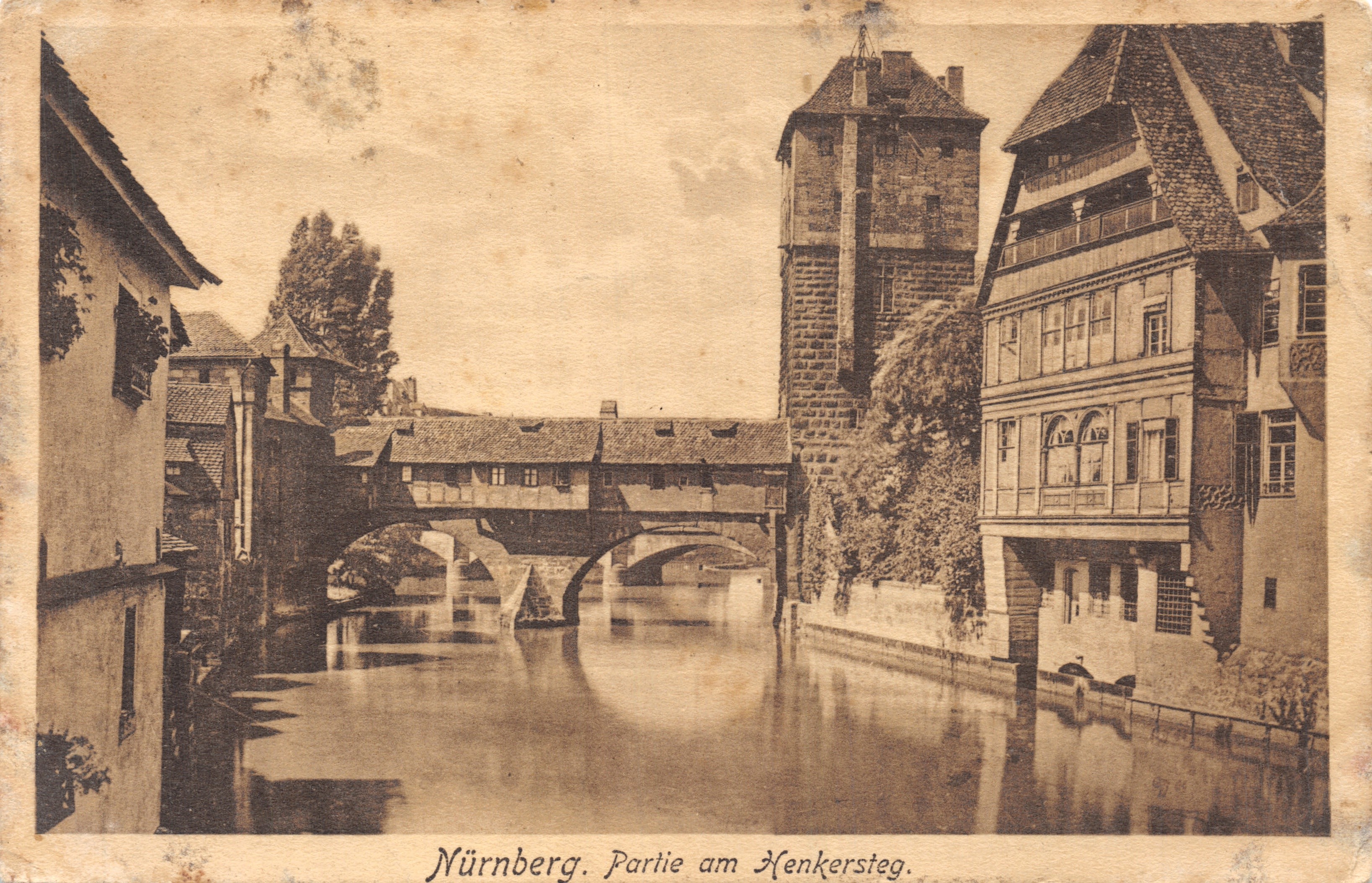 Norimberga. Parte del Henkersteg — vista del ponte e della torre